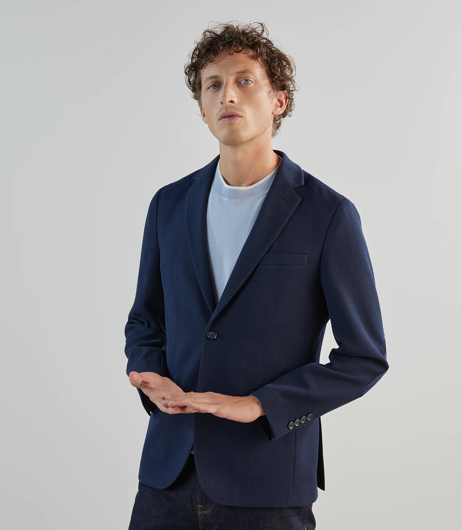 Veste casual en tissu armuré marine - IZAC