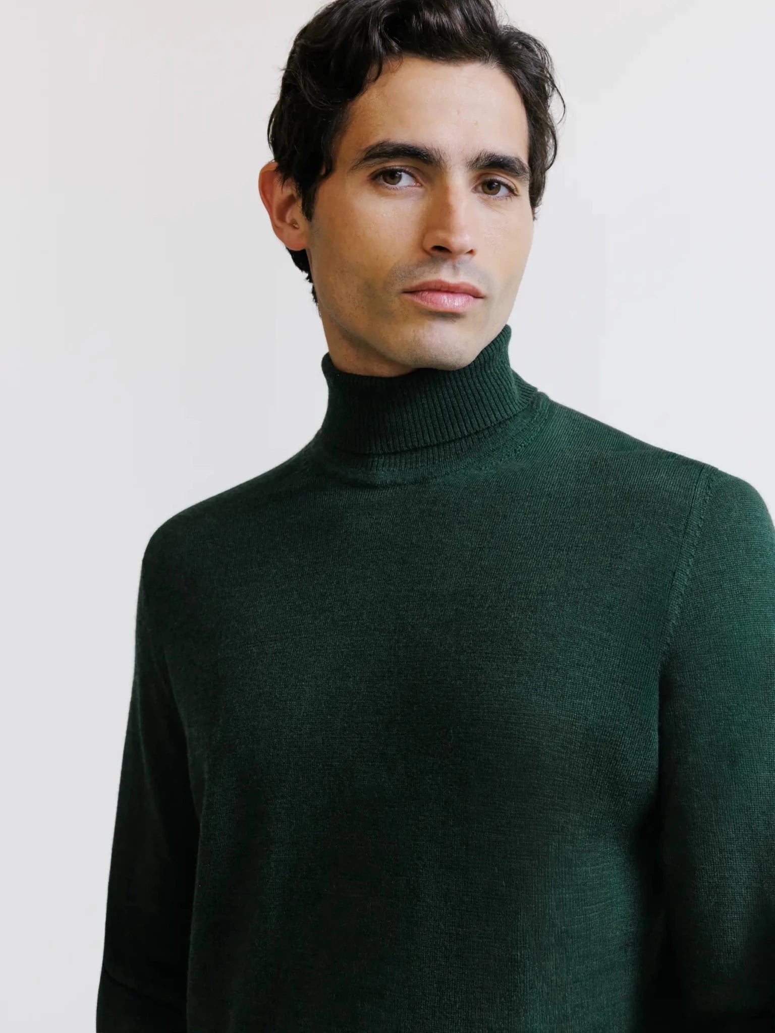 Pull col roulé en laine mérinos vert foncé - IZAC