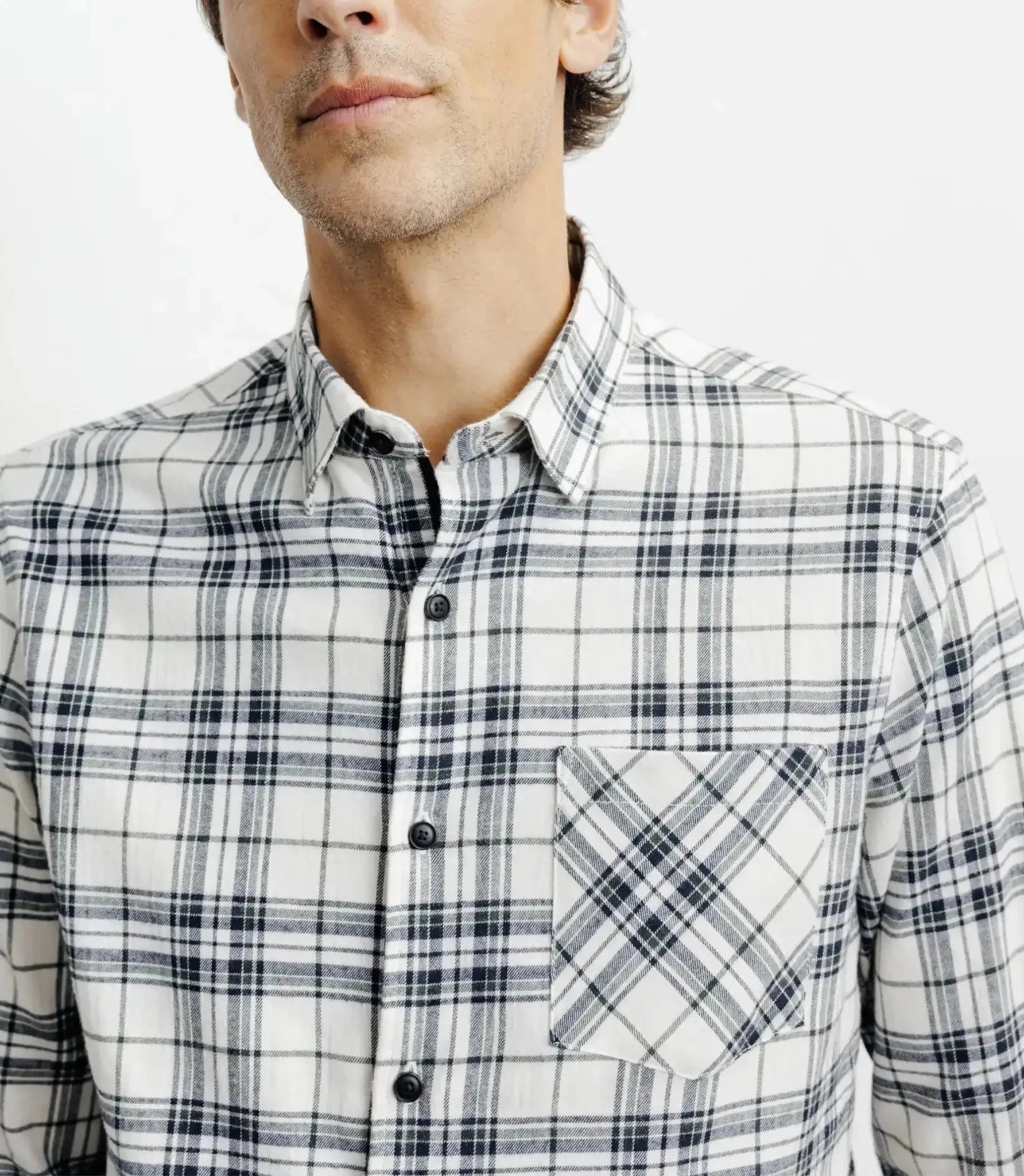 Chemise casual à petits carreaux écru - IZAC