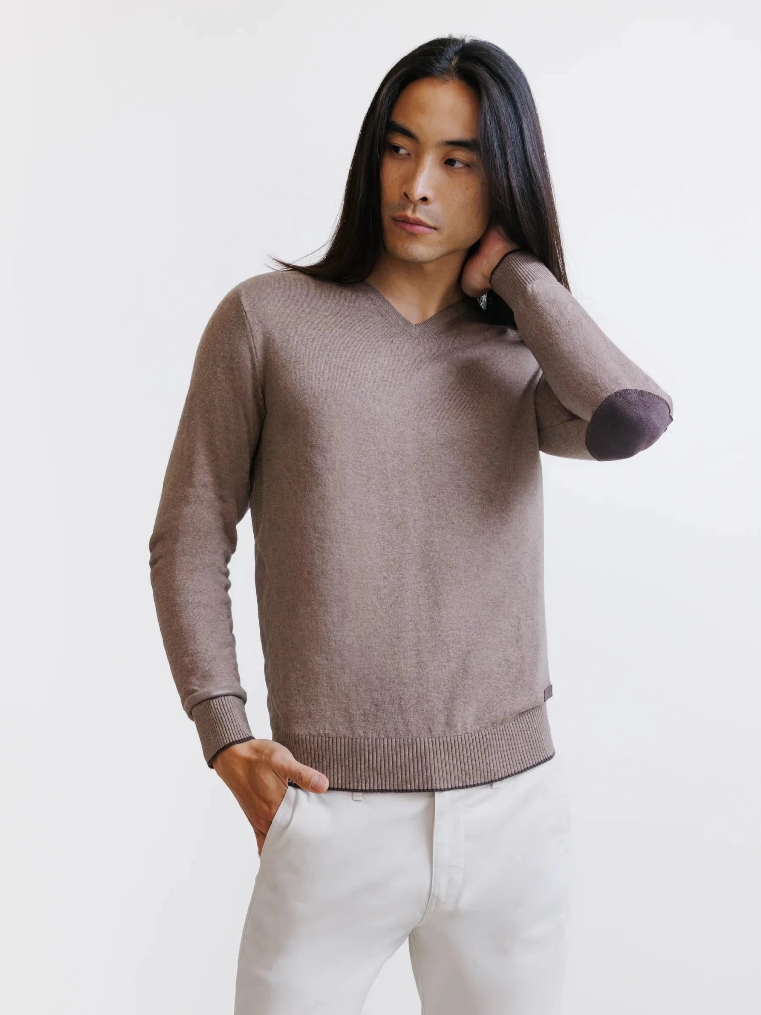 Pull col V taupe - IZAC