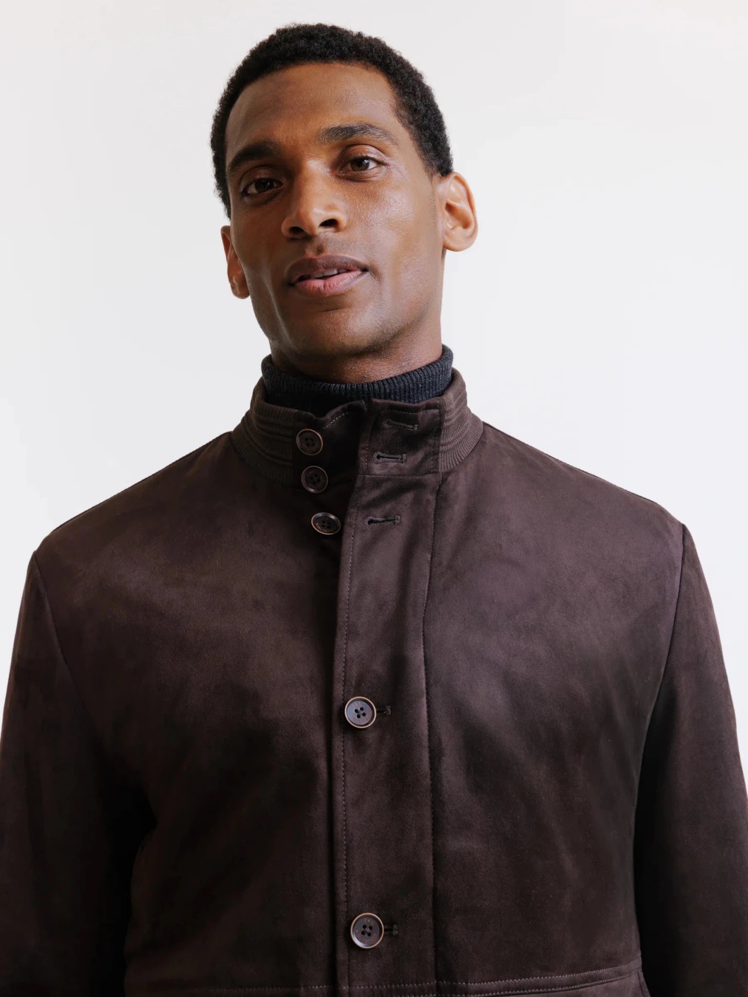 Blouson col montant en suède marron foncé - IZAC