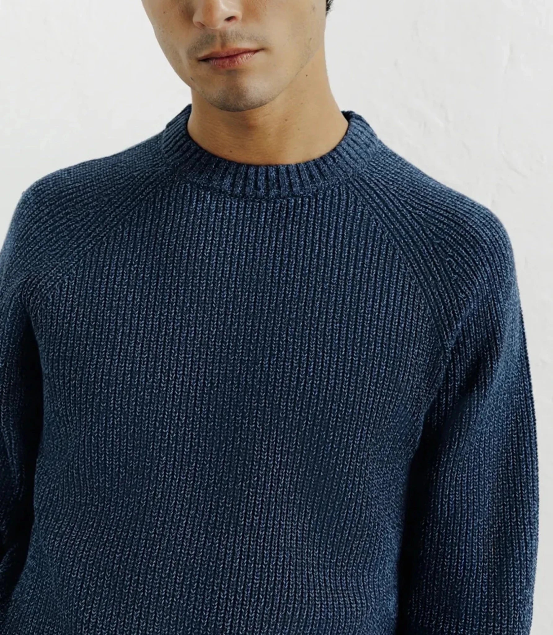 Pull col rond mouliné marine - IZAC