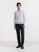 Pull demi-zippé en laine mérinos gris chiné - IZAC