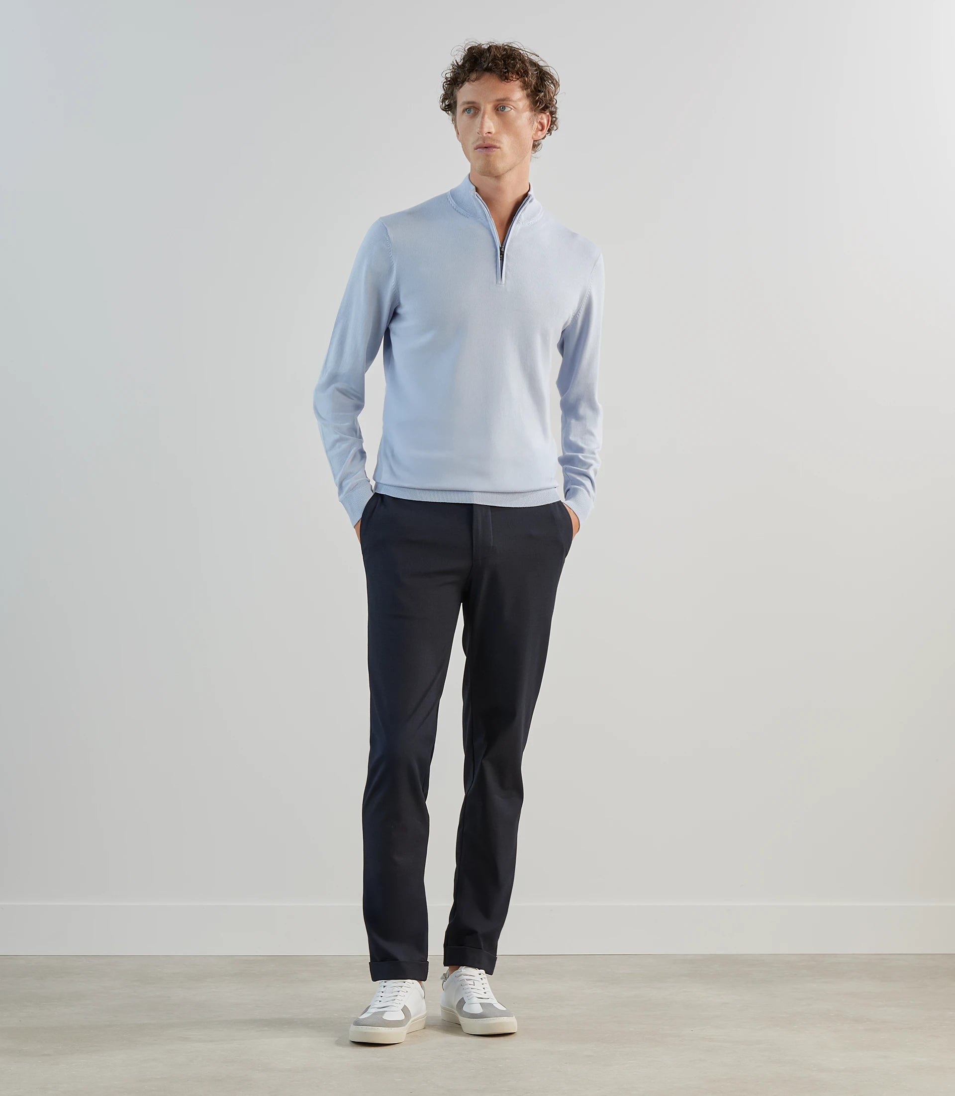Pull demi - zip à col montant bleu ciel - IZAC