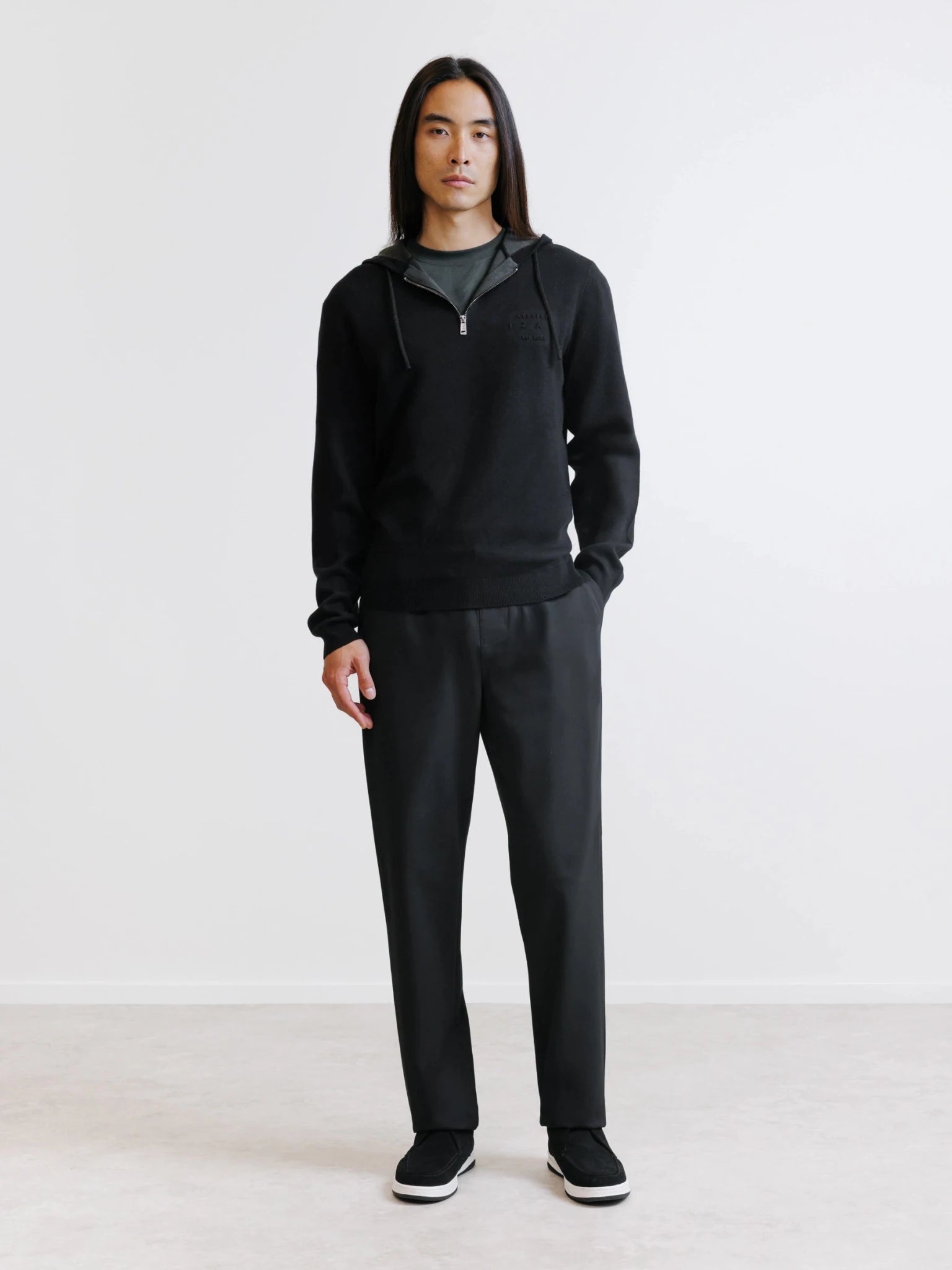 Hoodie en maille à capuche demi-zippé noir - IZAC