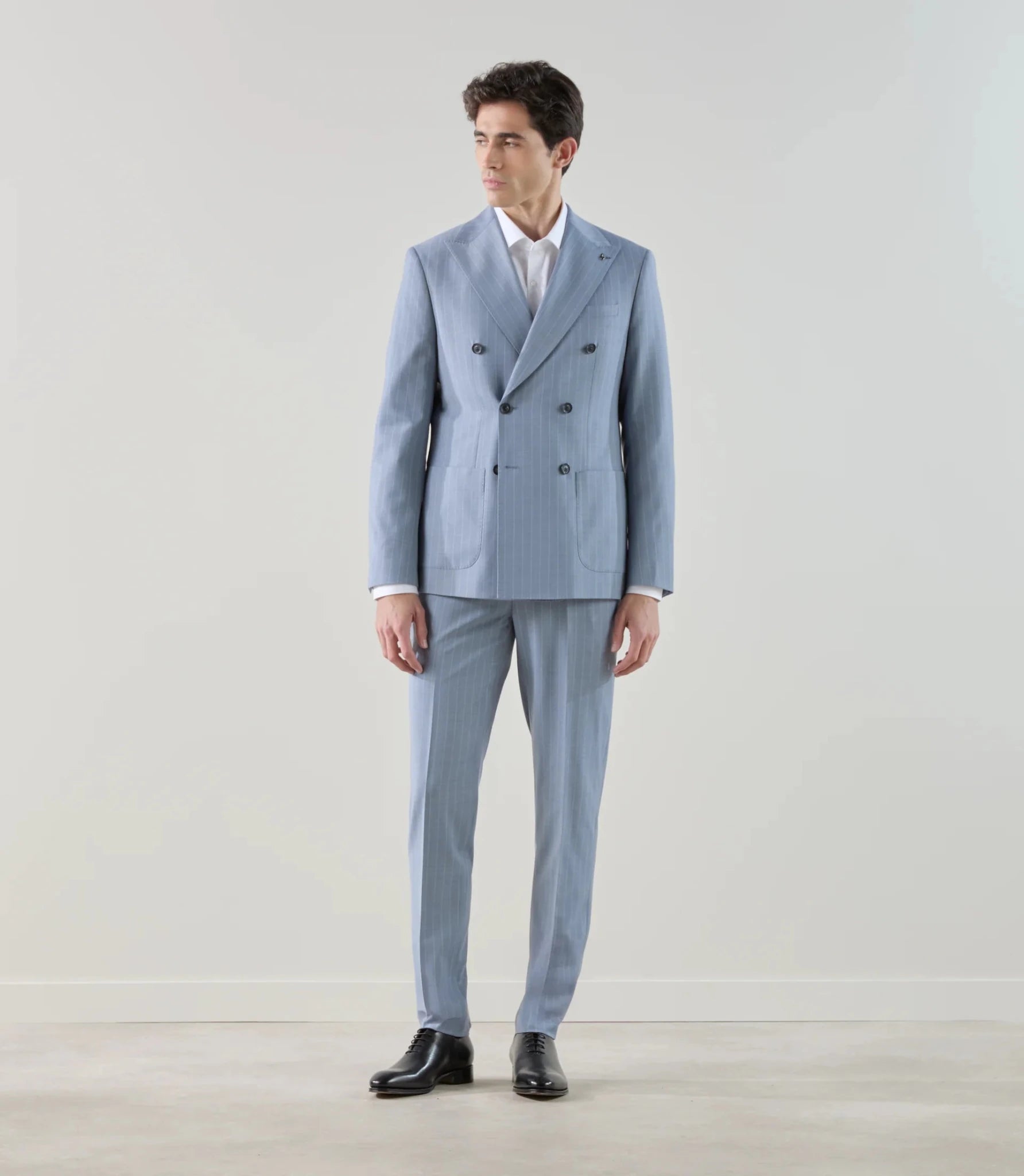 Costume croisé en laine mélangée bleu ciel - IZAC