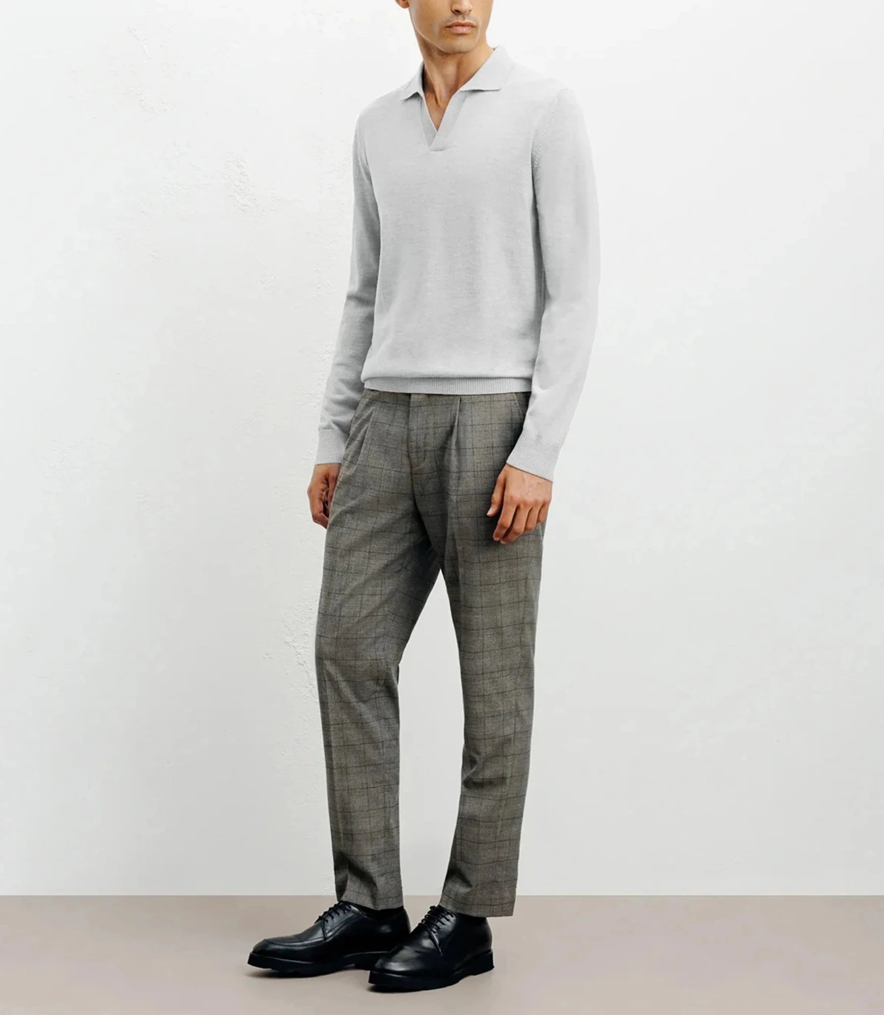 Pull col polo en laine mérinos gris - IZAC