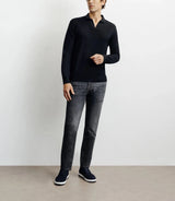 Pull col polo en laine mérinos noir