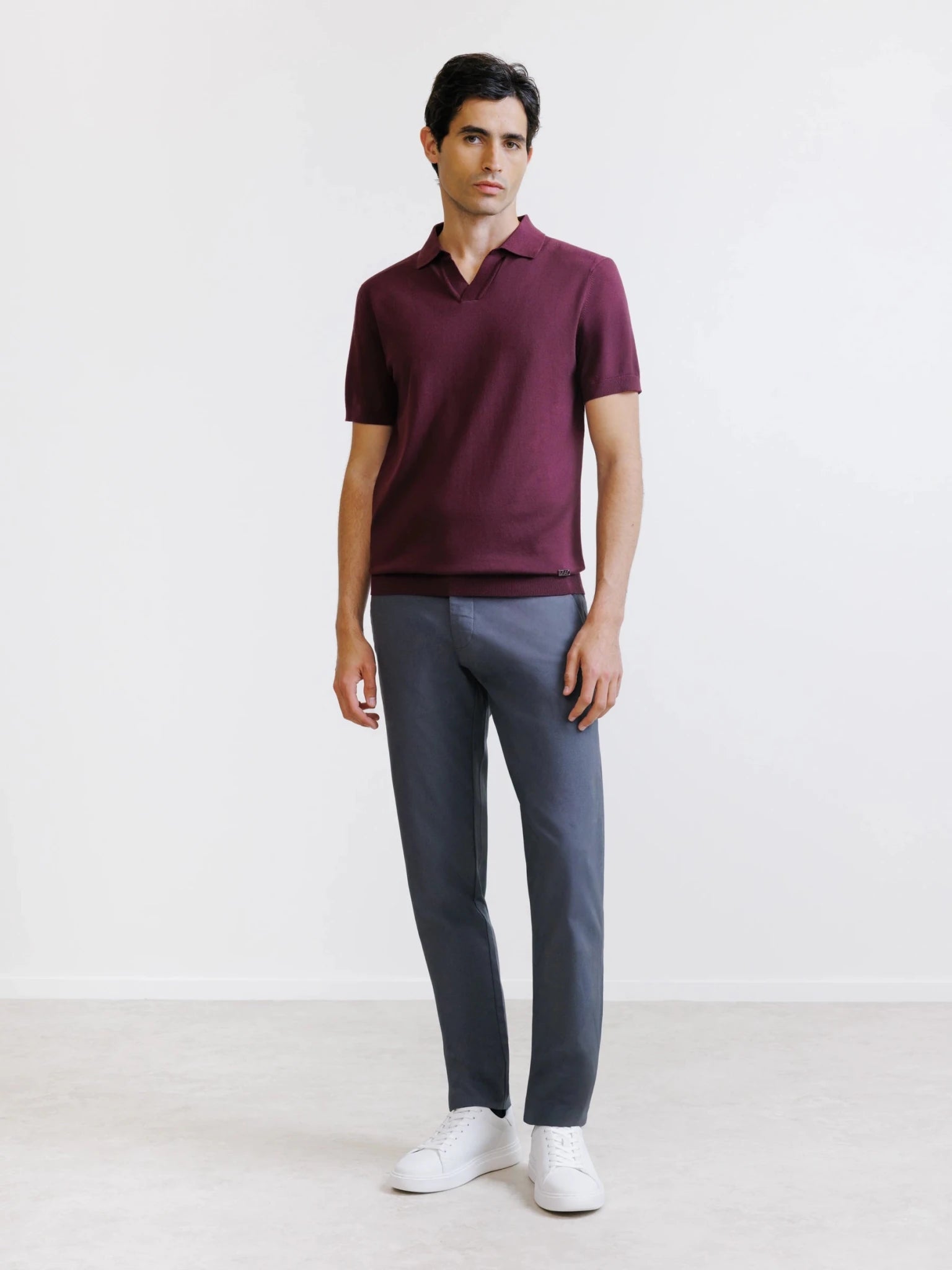 Polo col ouvert en maille bordeaux - IZAC