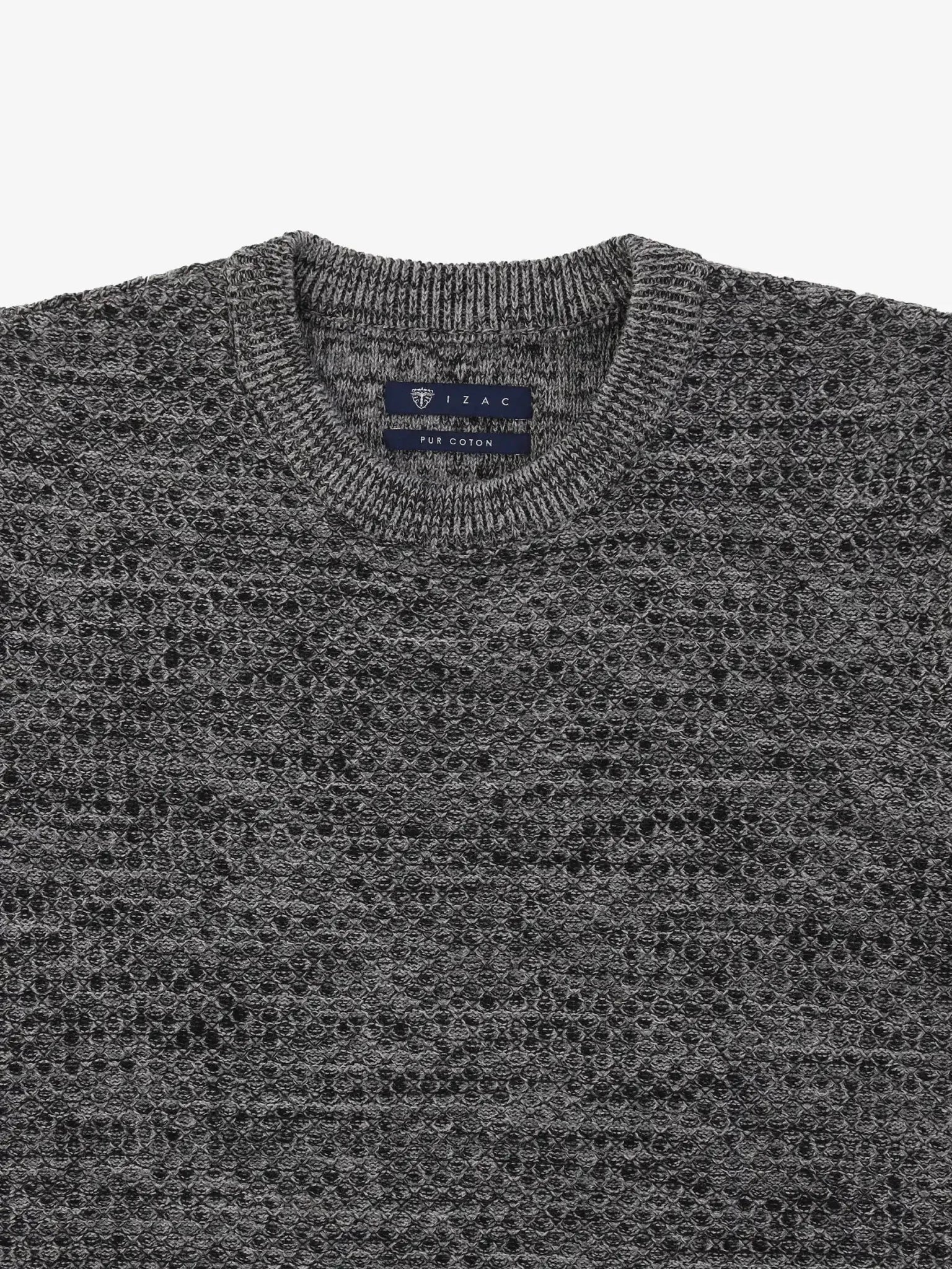 Pull col rond uni jeu de point anthracite - IZAC