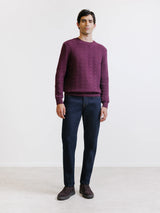 Pull jacquard col rond bordeaux