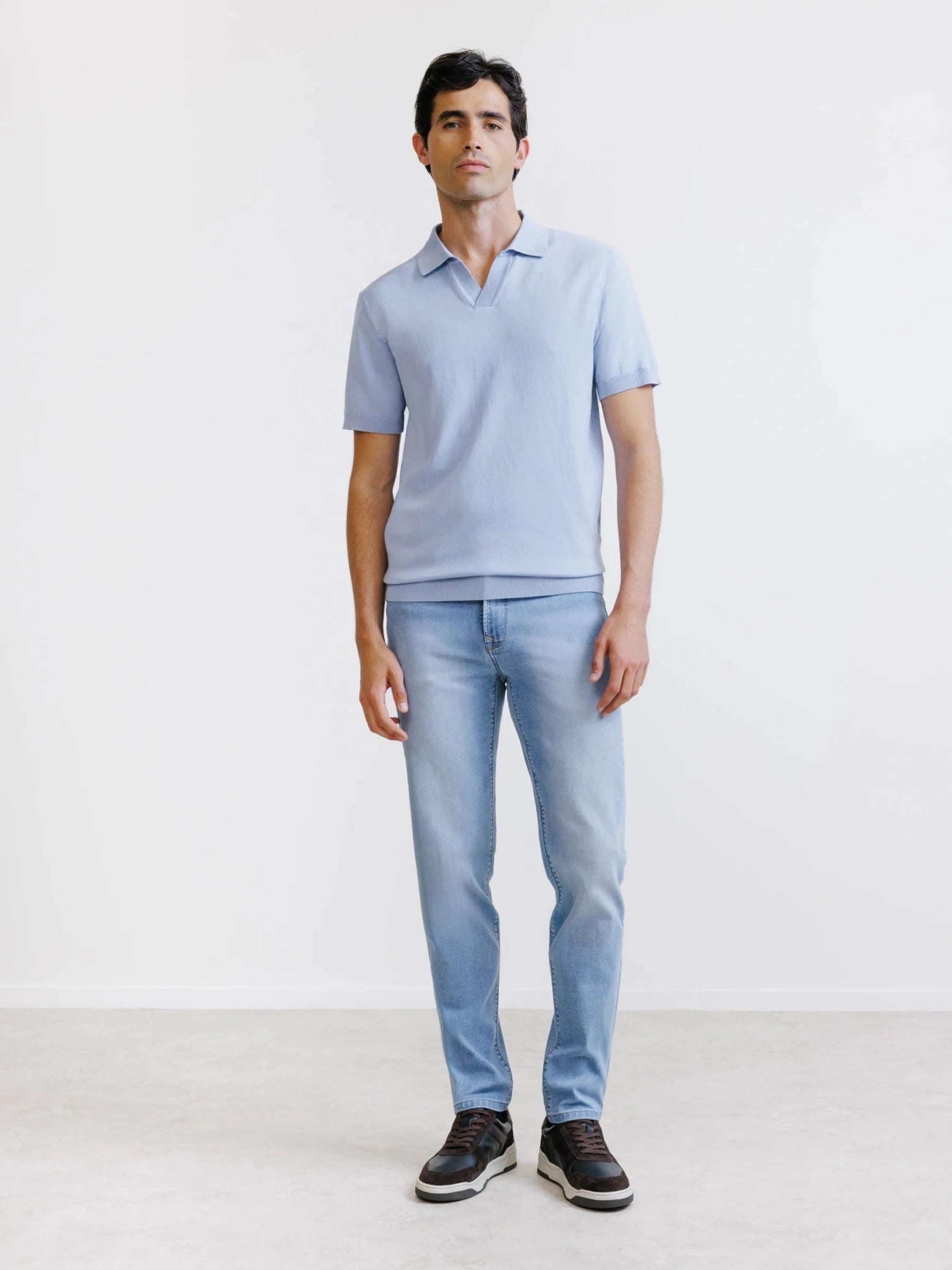Polo col ouvert en maille bleu ciel - IZAC