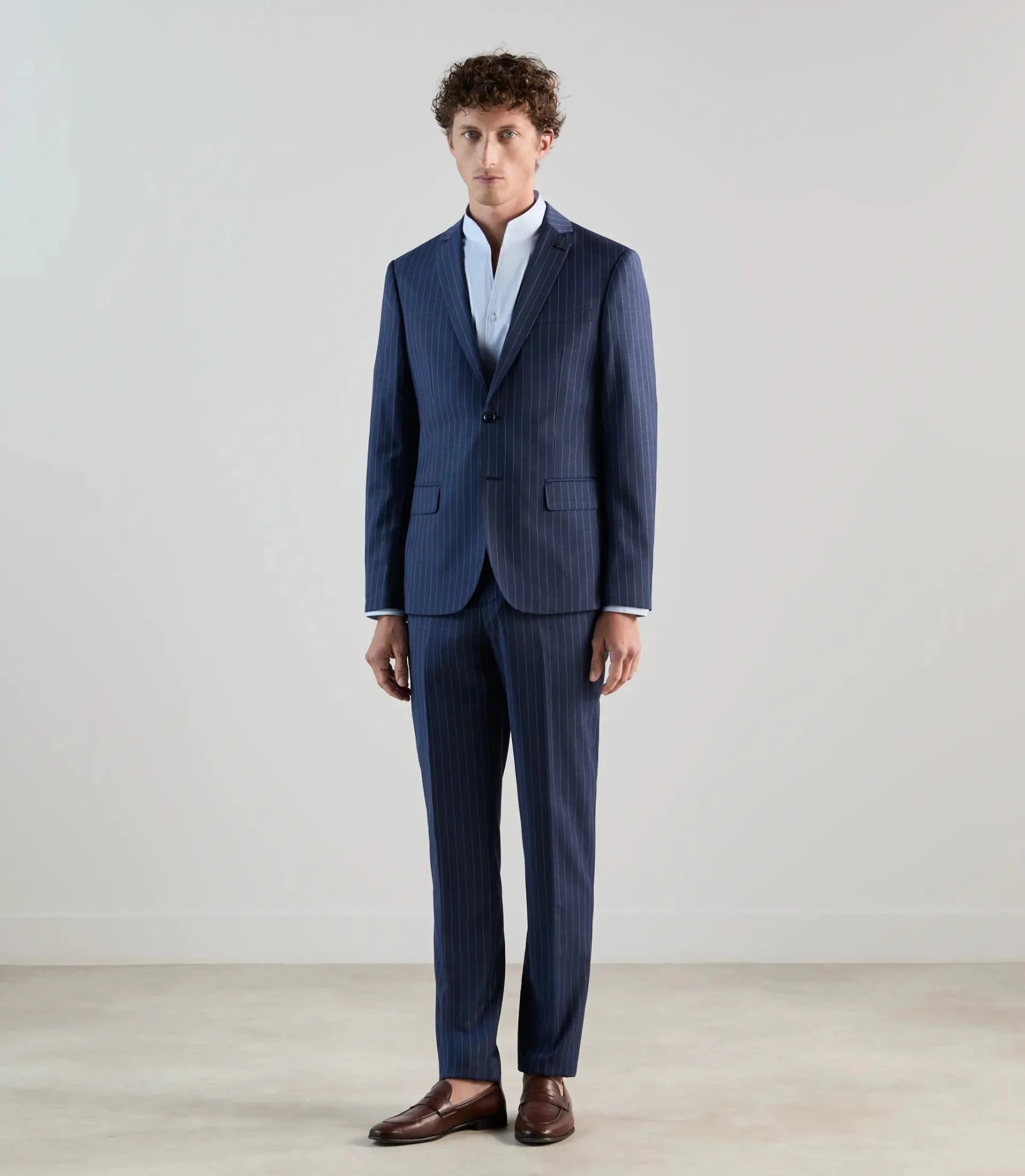 Costume 2 boutons en laine majoritaire bleu denim - IZAC