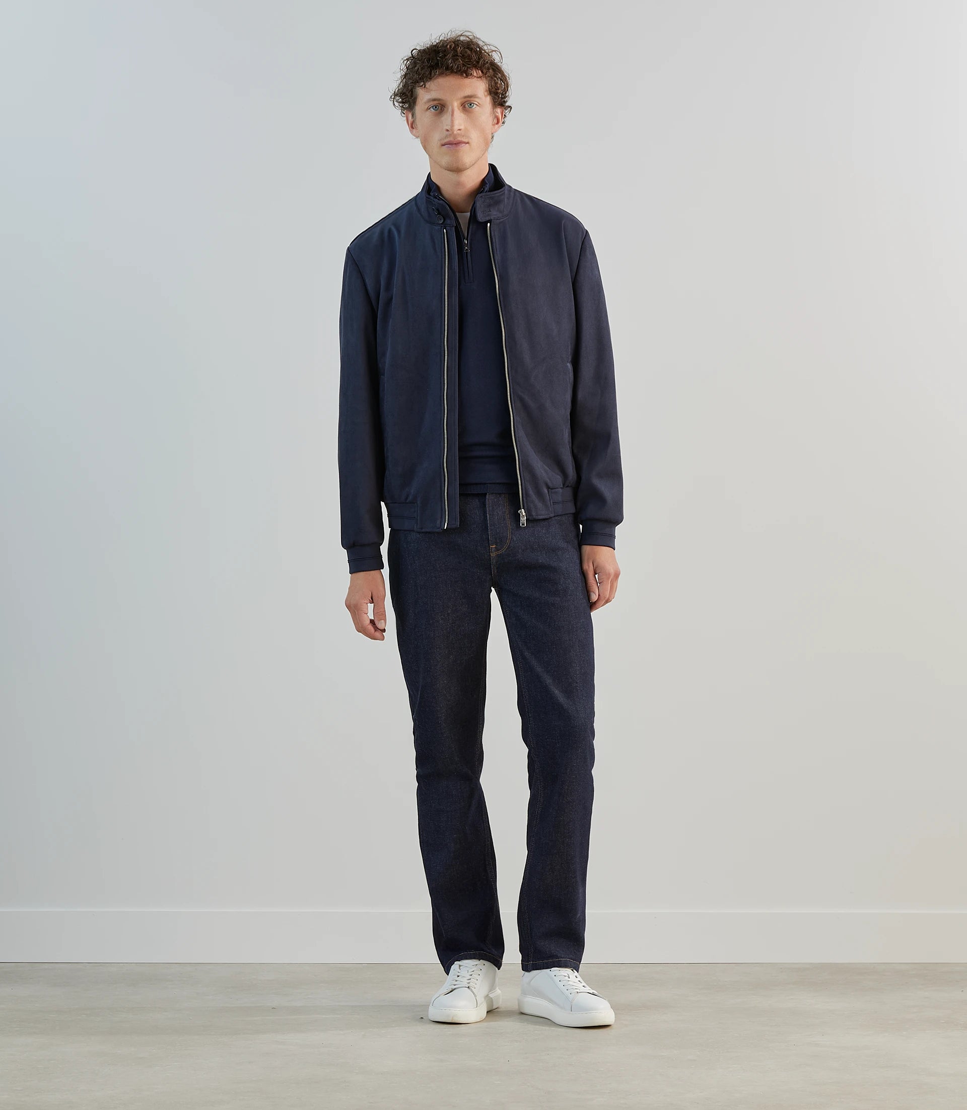 Blouson col montant en suède marine - IZAC