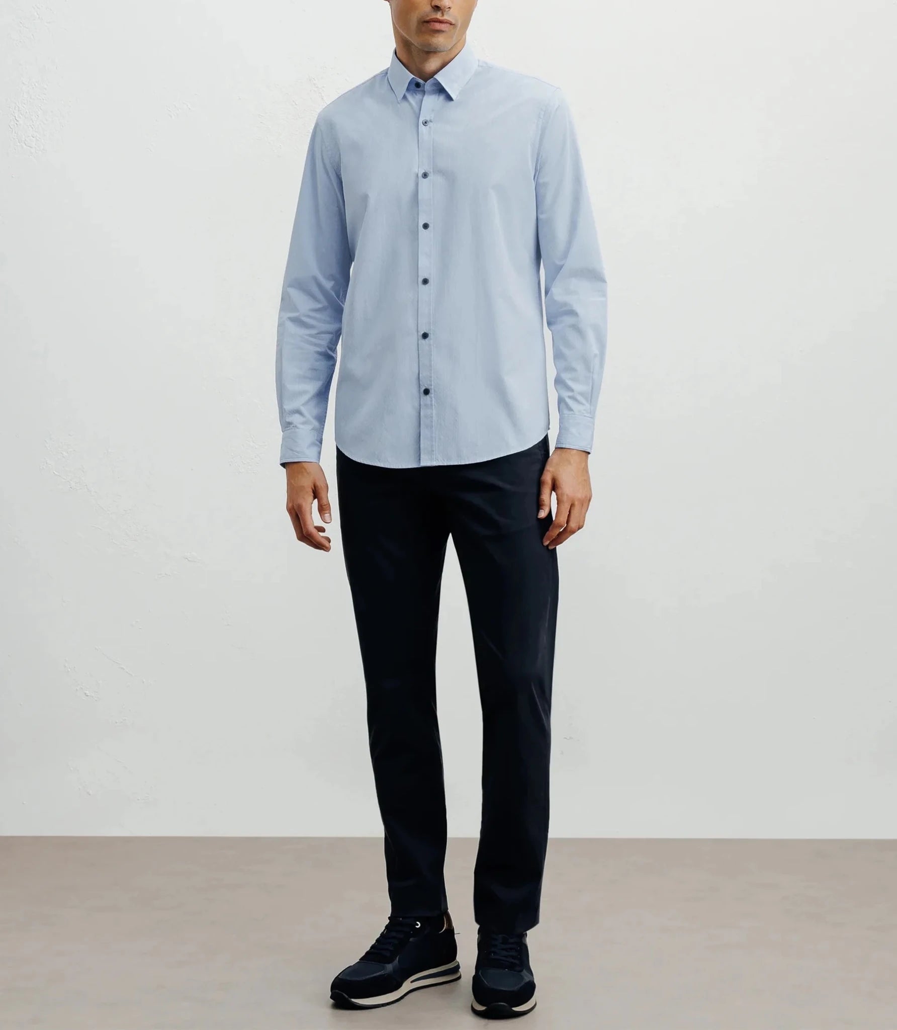 Chemise casual bleue avec des coudières en suède marine - IZAC