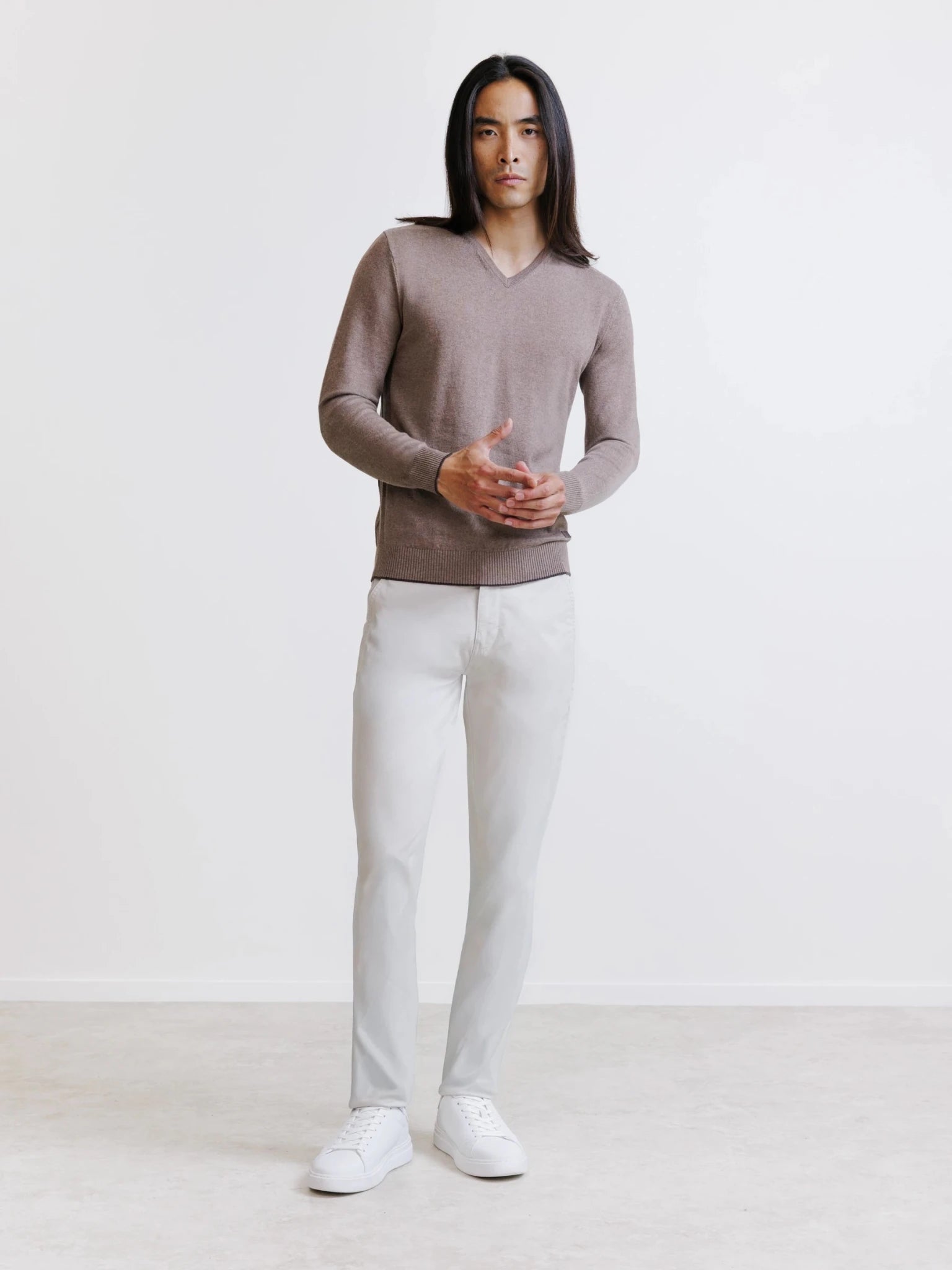 Pull col V taupe - IZAC