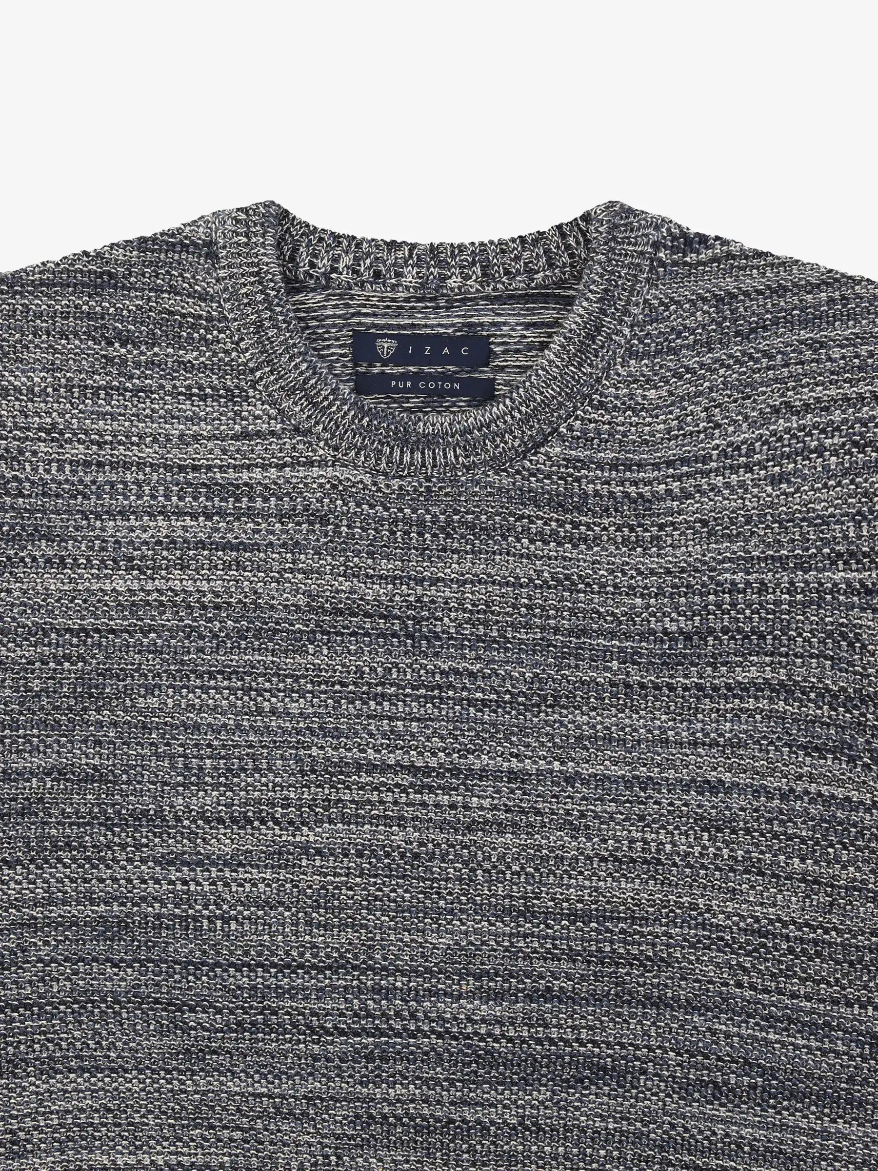Pull col rond uni jeu de point indigo