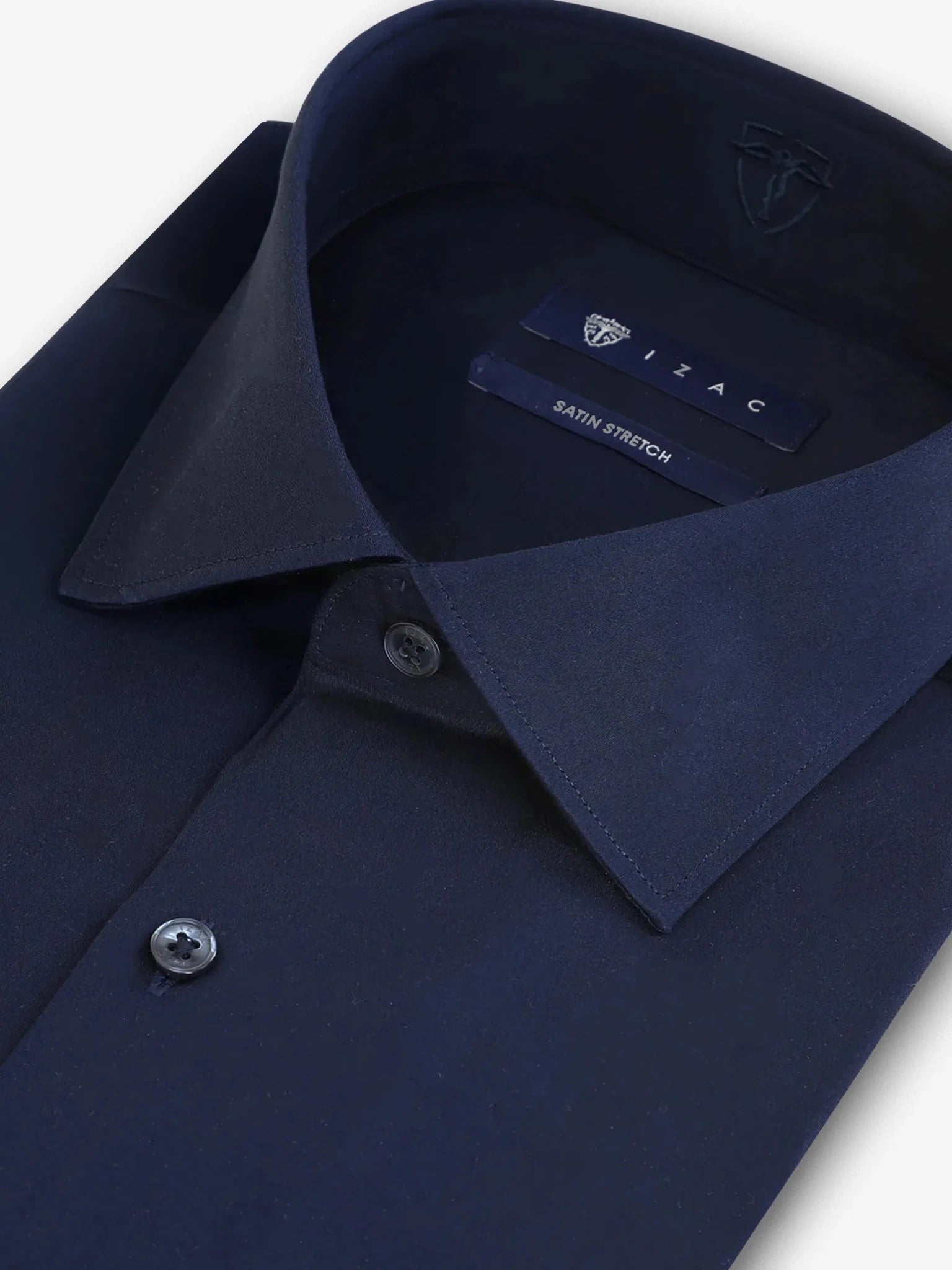 Chemise slim en satin de coton marine - IZAC
