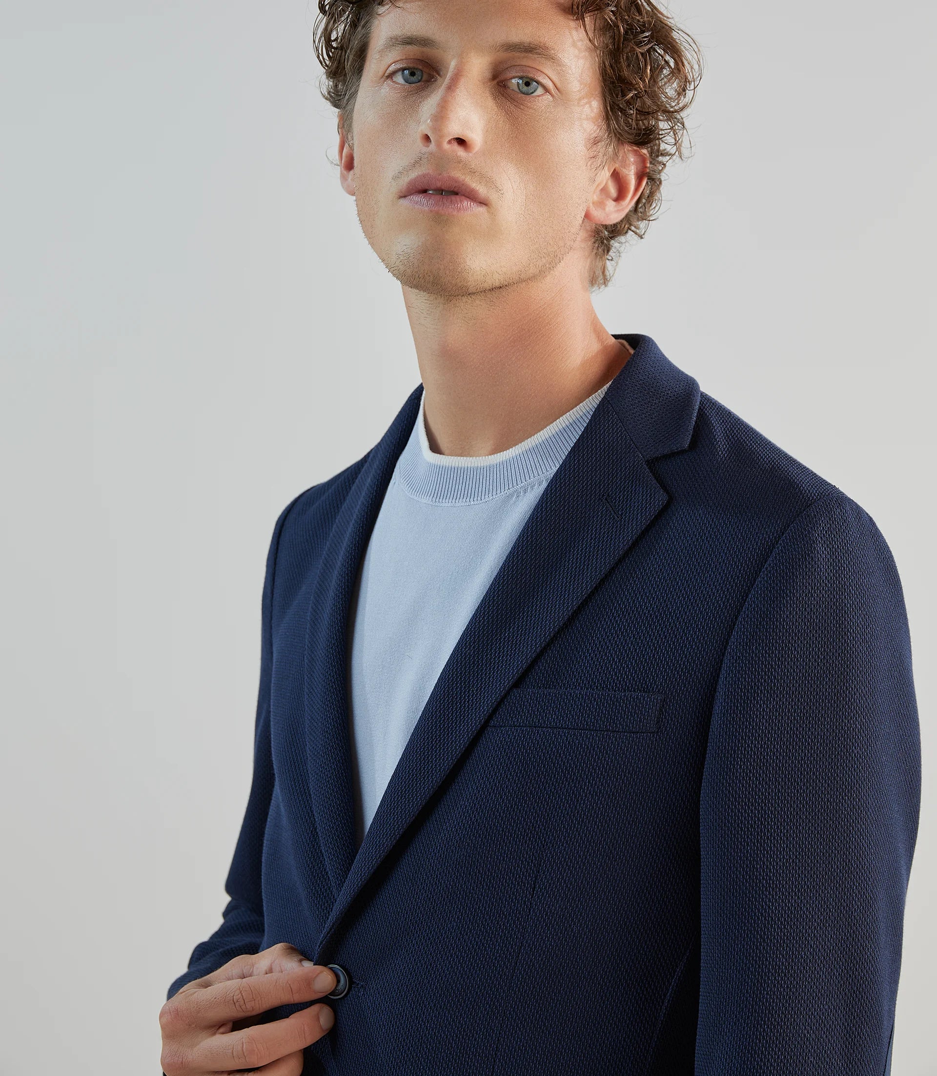 Veste casual en tissu armuré marine - IZAC