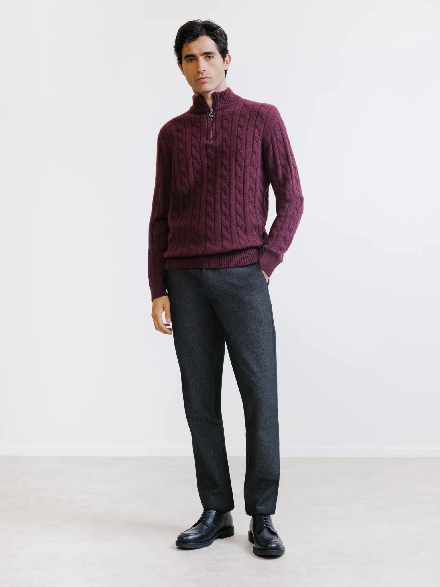 Pull col montant demi-zip bordeaux - IZAC