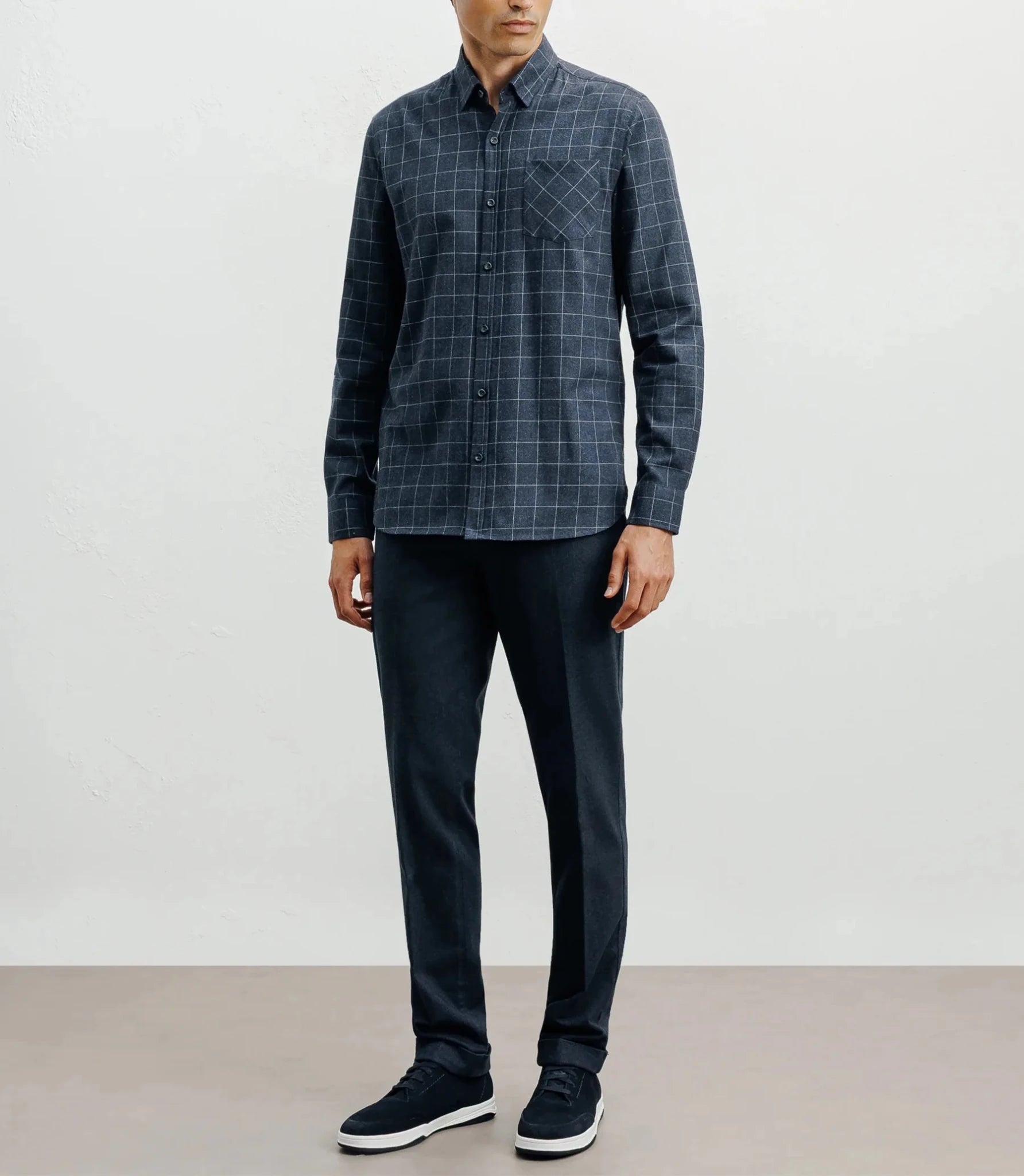 Chemise casual à petits carreaux marine - IZAC