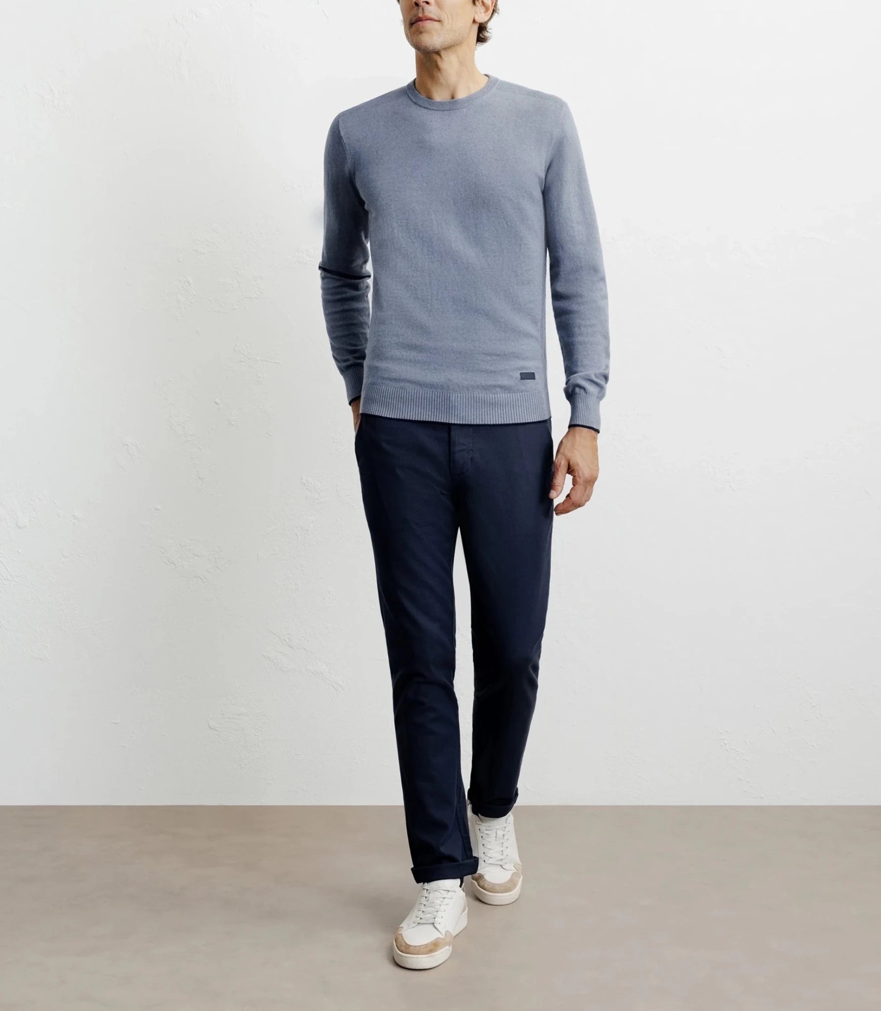 Pull col rond en coton indigo - IZAC