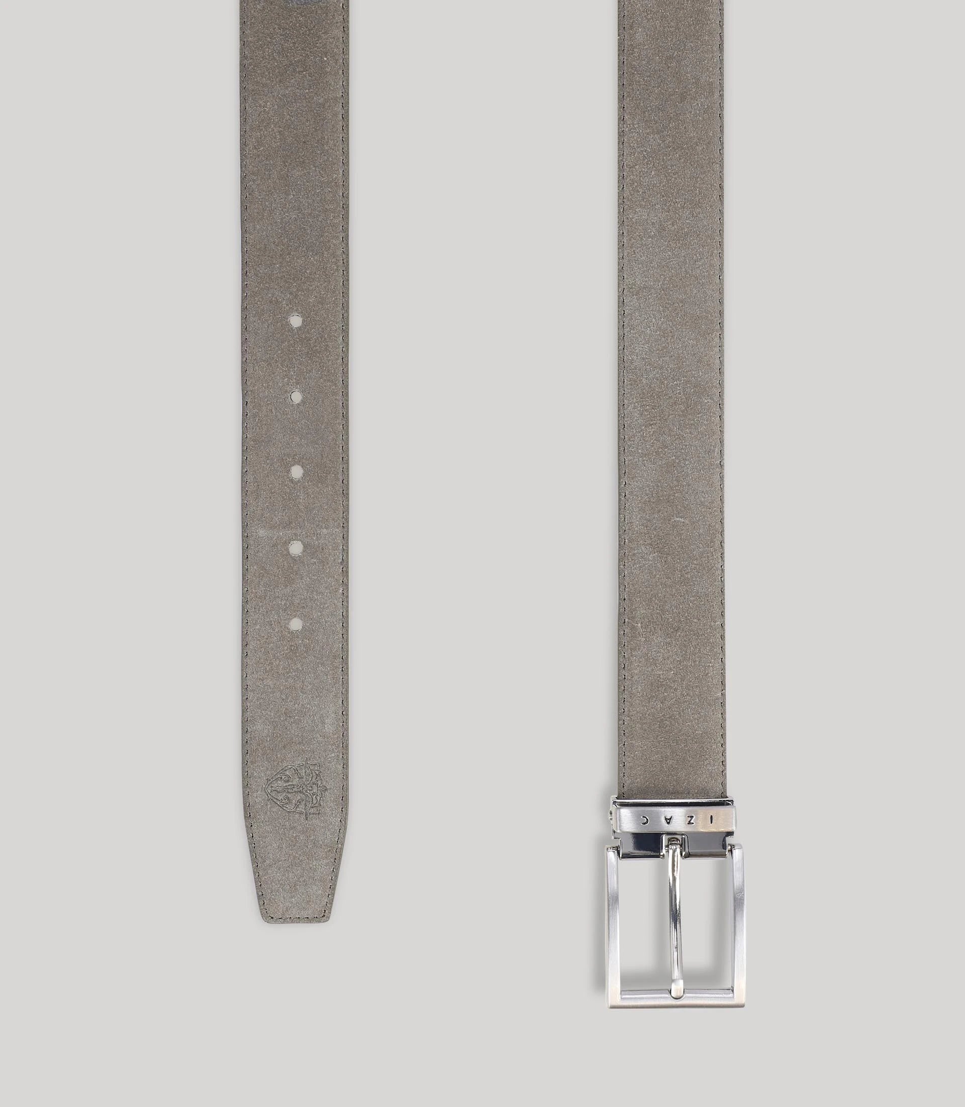 Ceinture réversible en cuir nubuck gris - IZAC