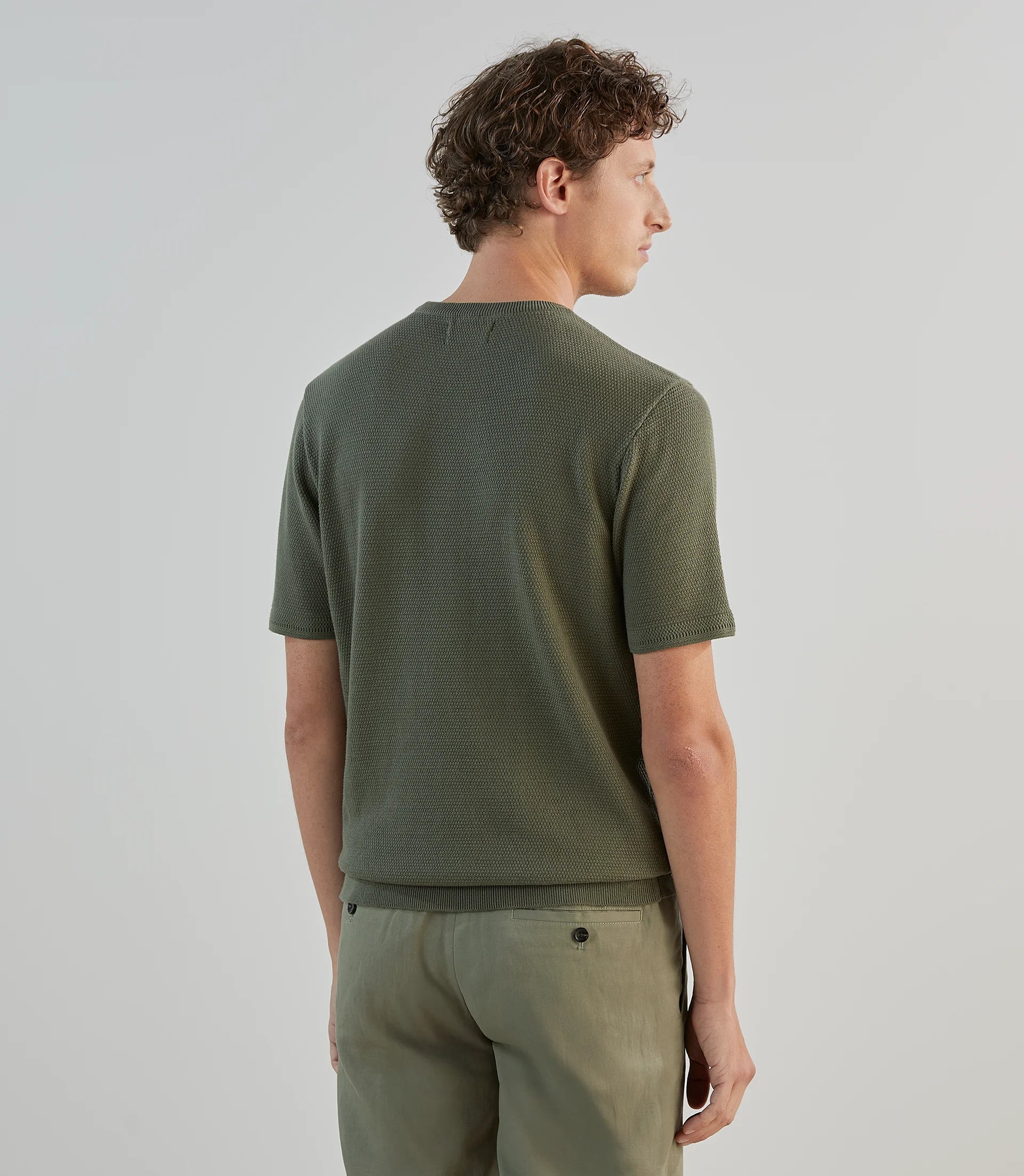 T-shirt à manches courtes en jeu de points kaki - IZAC