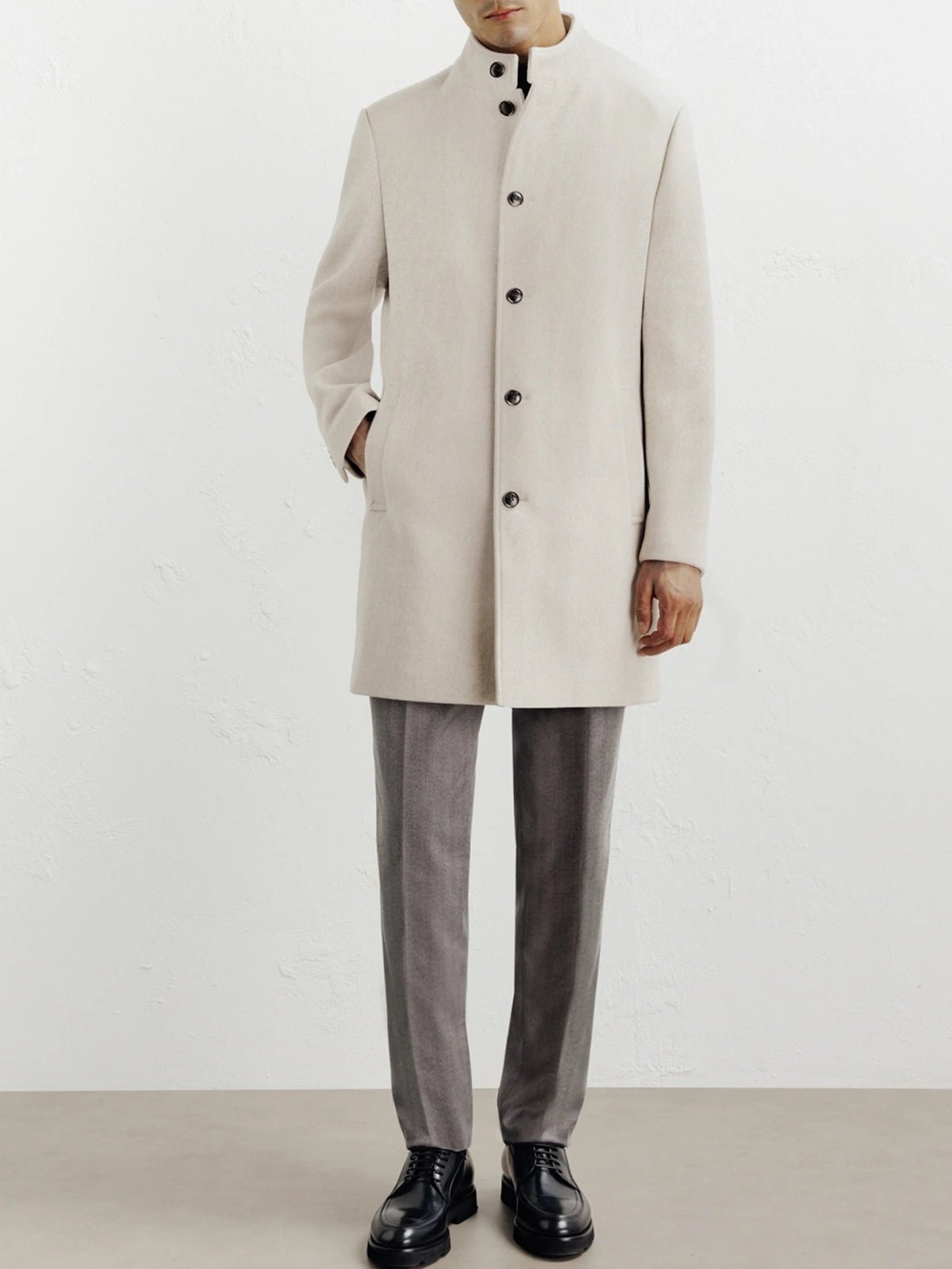 Manteau ville à col mao beige - IZAC