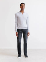 Pull col polo en laine mérinos gris chiné