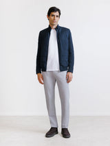 Two-material navy zipped vest