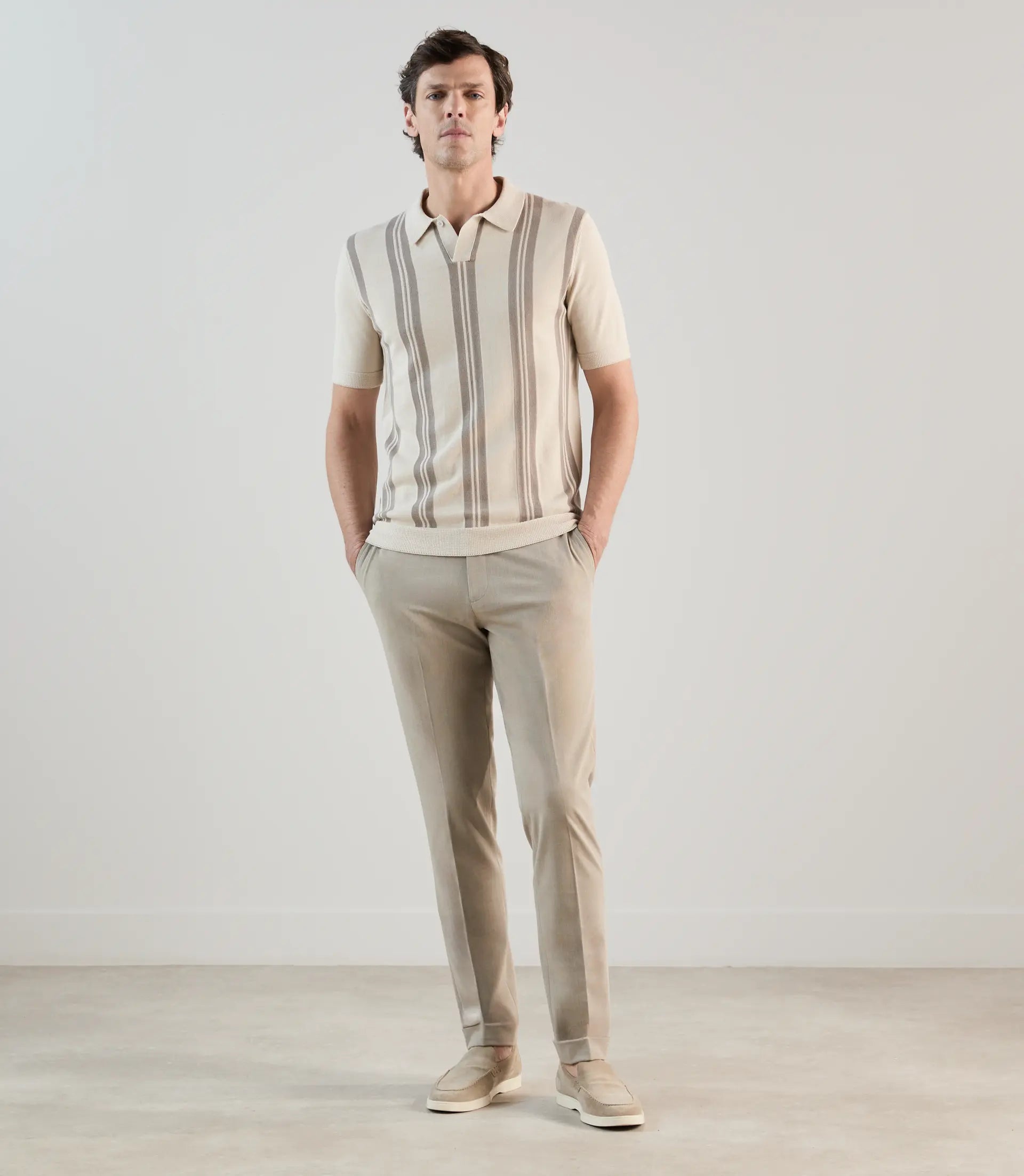 Polo en maille à rayures beige - IZAC
