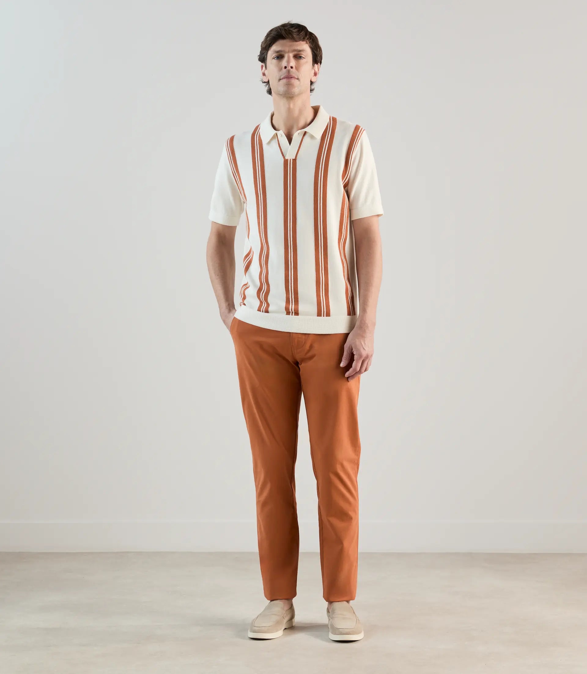 Polo en maille à rayures orange - IZAC
