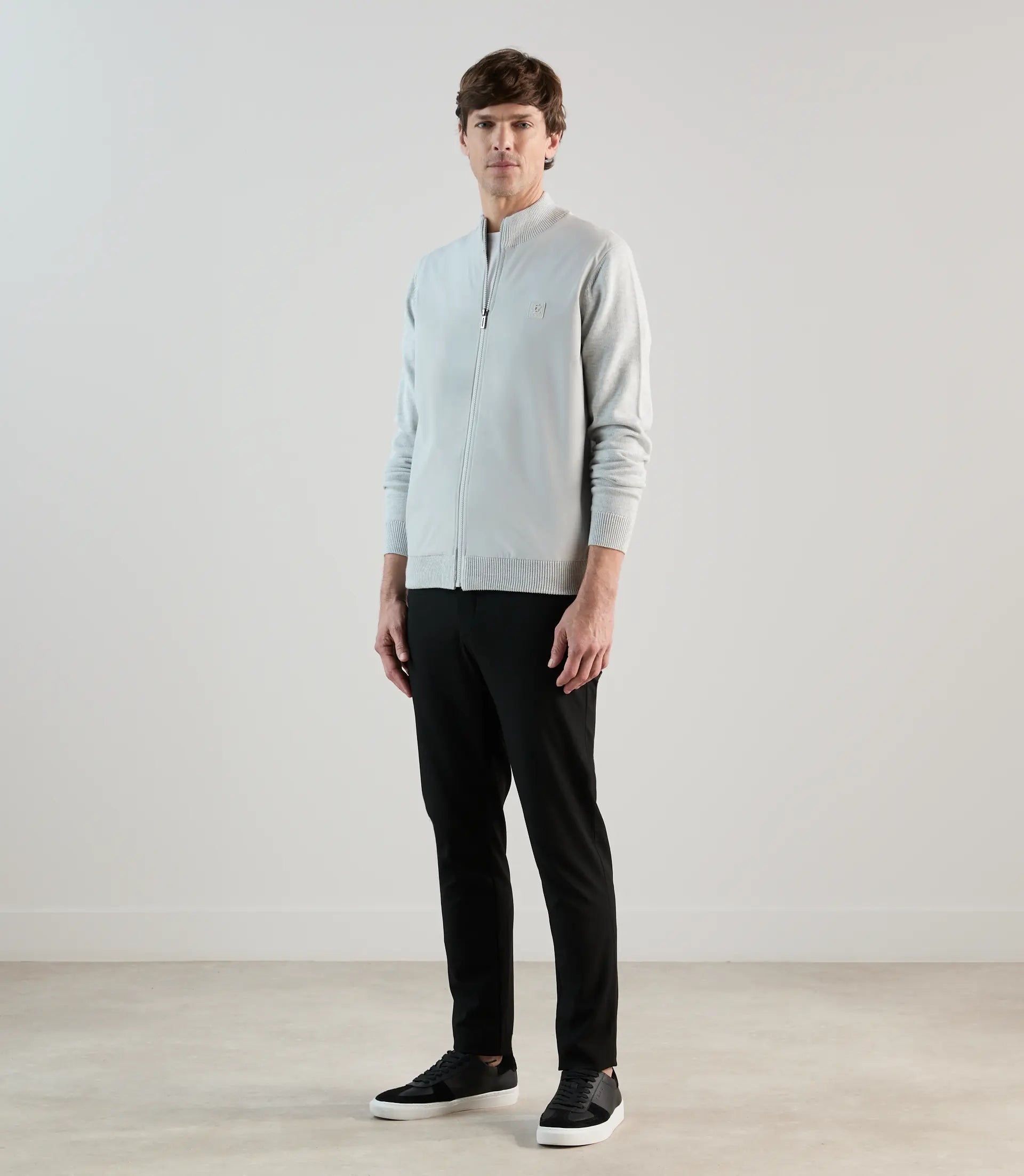 Gilet col montant bi - matière gris perle - IZAC