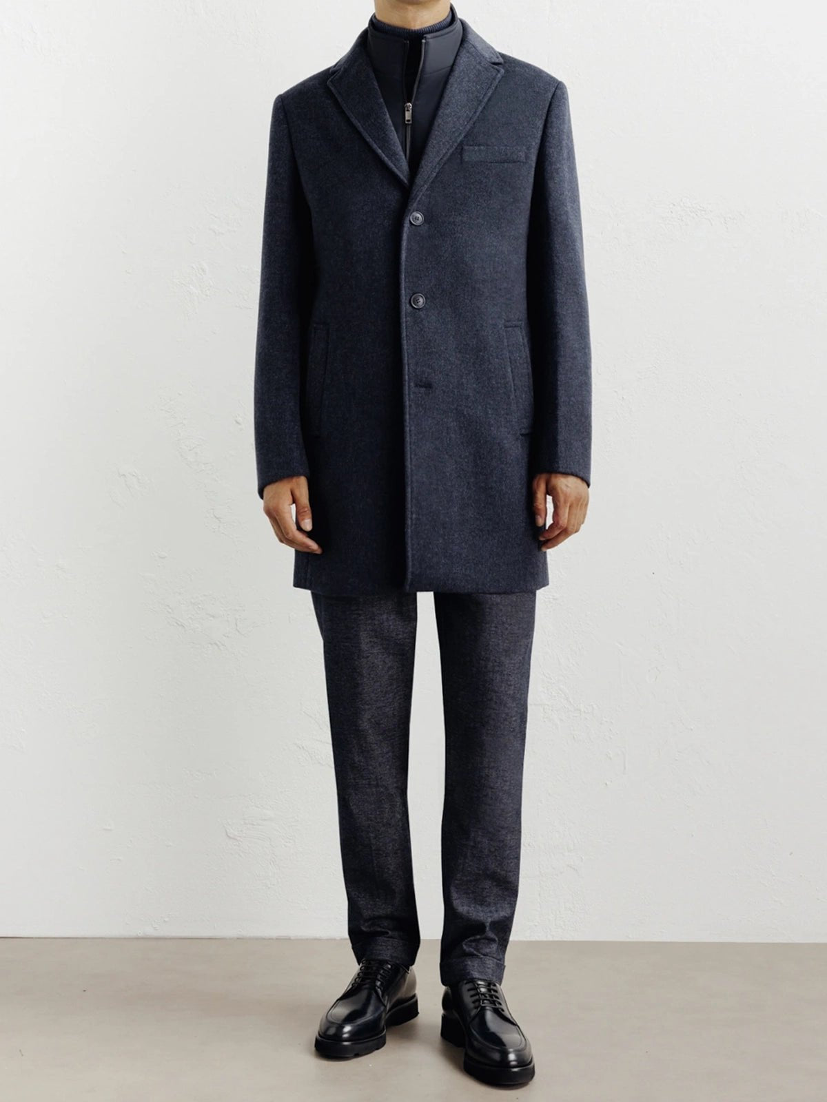 Manteau ville à parmenture amovible bleu denim - IZAC