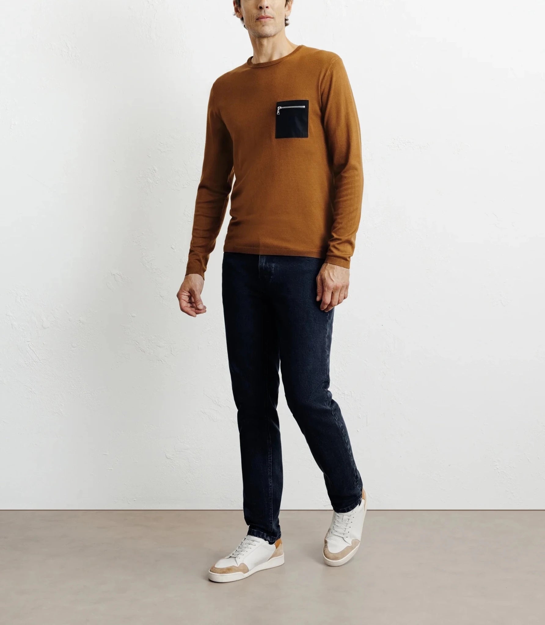 Pull manches longues col rond en maille bronze - IZAC
