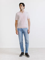 Polo col ouvert en maille rose clair