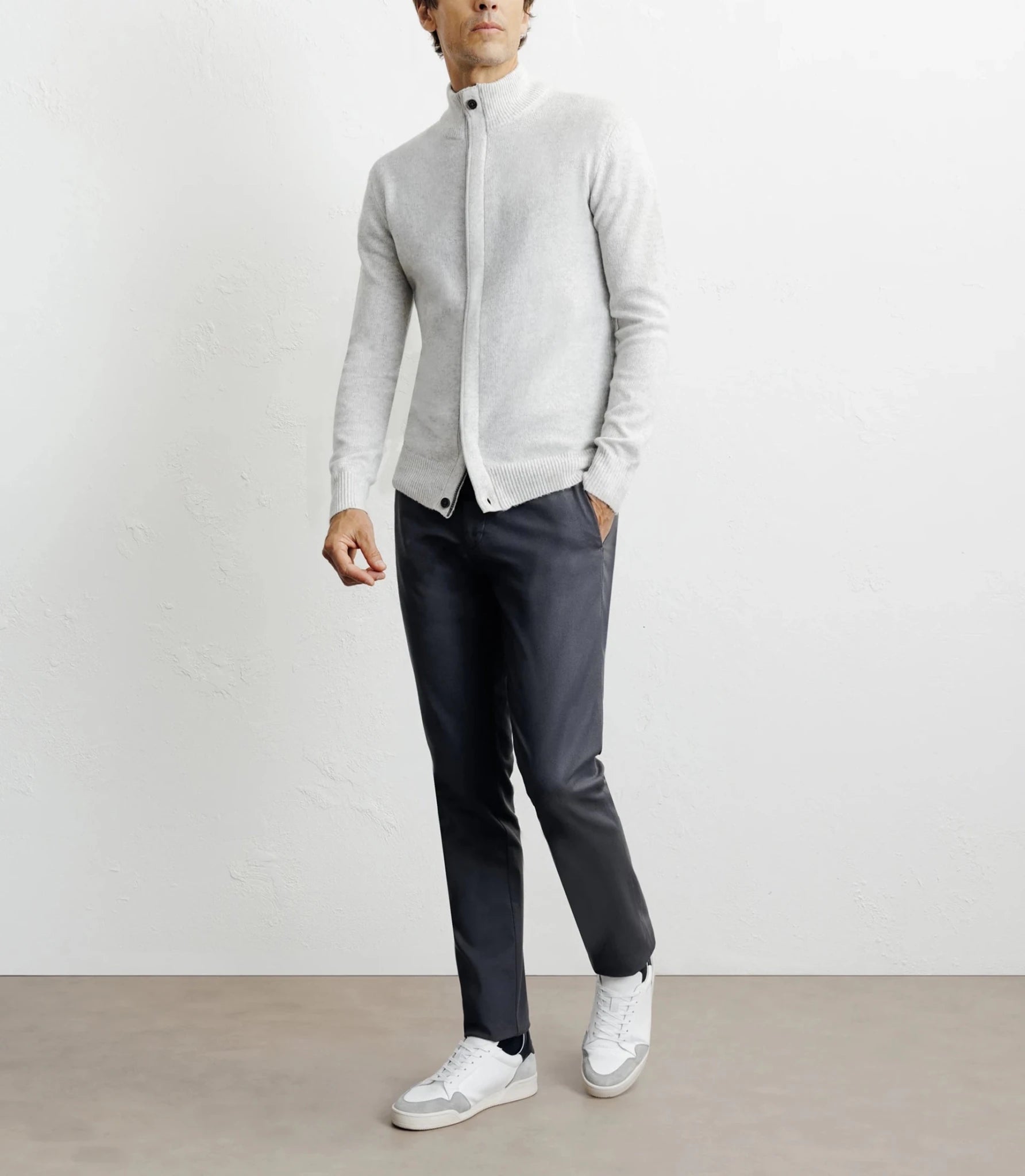 Gilet zip col montant gris chiné - IZAC