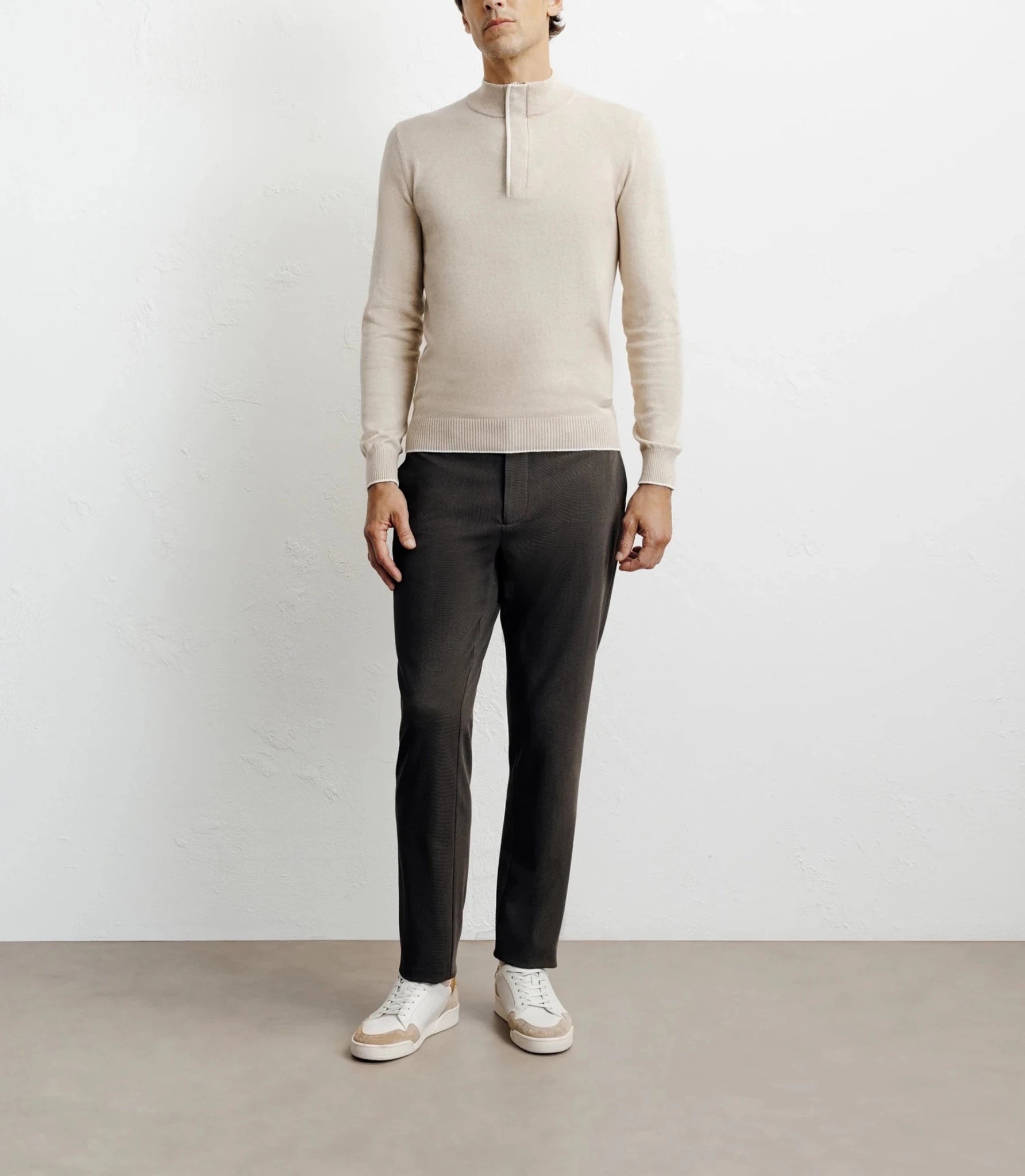Pull col montant demi zippé beige - IZAC