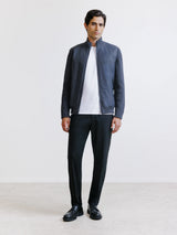 Anthracite two-material zip-up cardigan