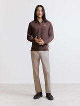 Brown open-collar long-sleeve polo shirt