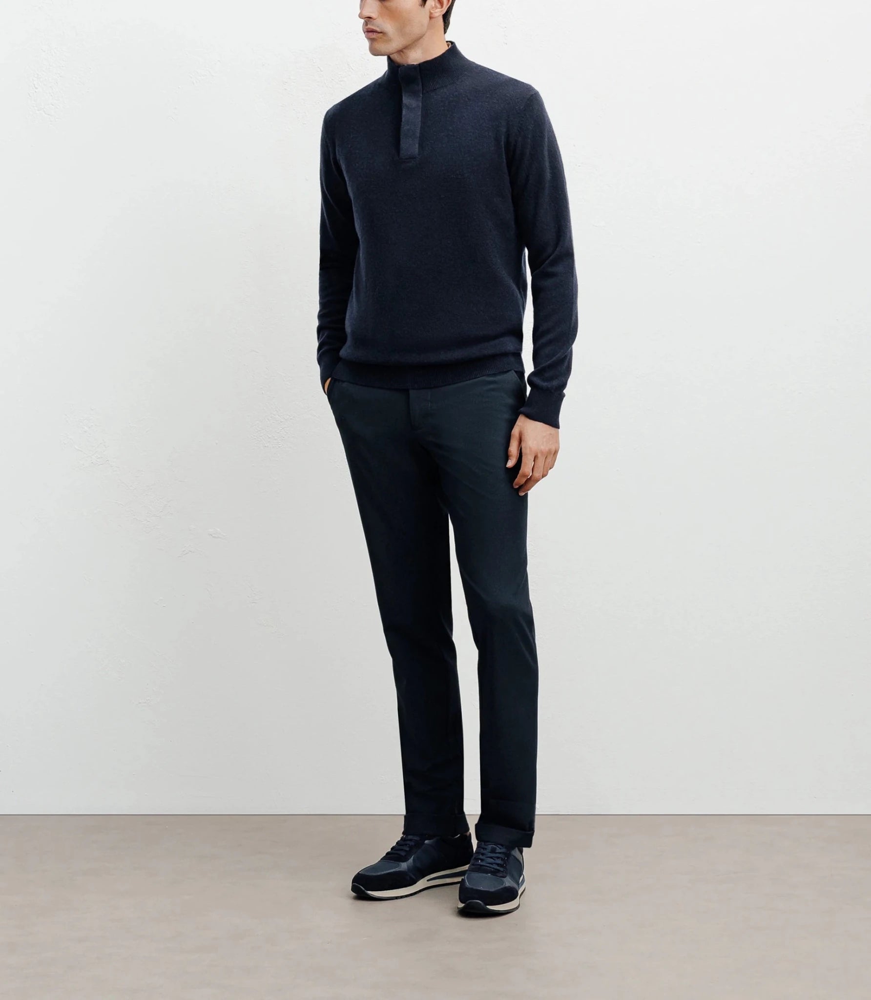 Pull col montant 100% cachemire marine - IZAC