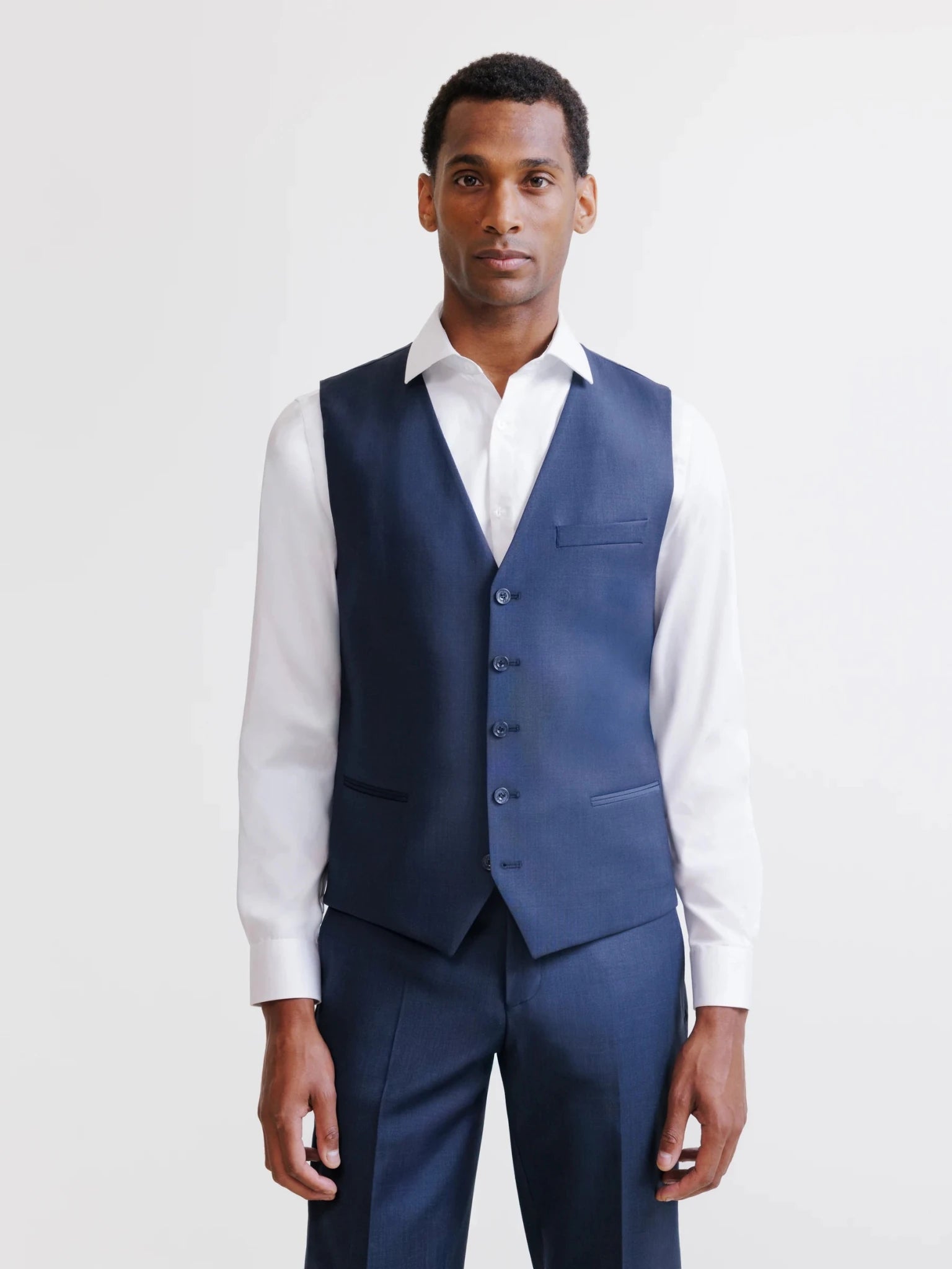 Gilet ville en laine majoritaire bleu denim - IZAC