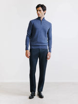 Pull demi-zippé en laine mérinos indigo - IZAC