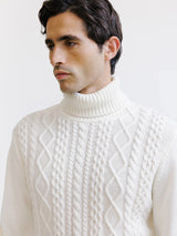 Pull col roulé en maille torsadée écru - IZAC