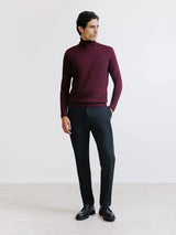 Pull col roulé en laine mérinos bordeaux