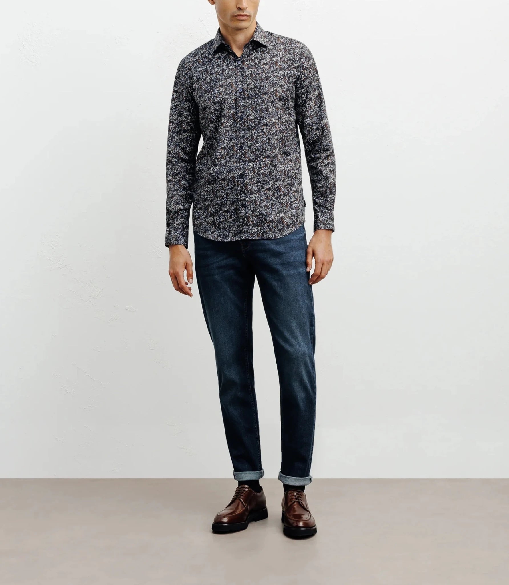 Chemise casual imprimé fleurs marine - IZAC