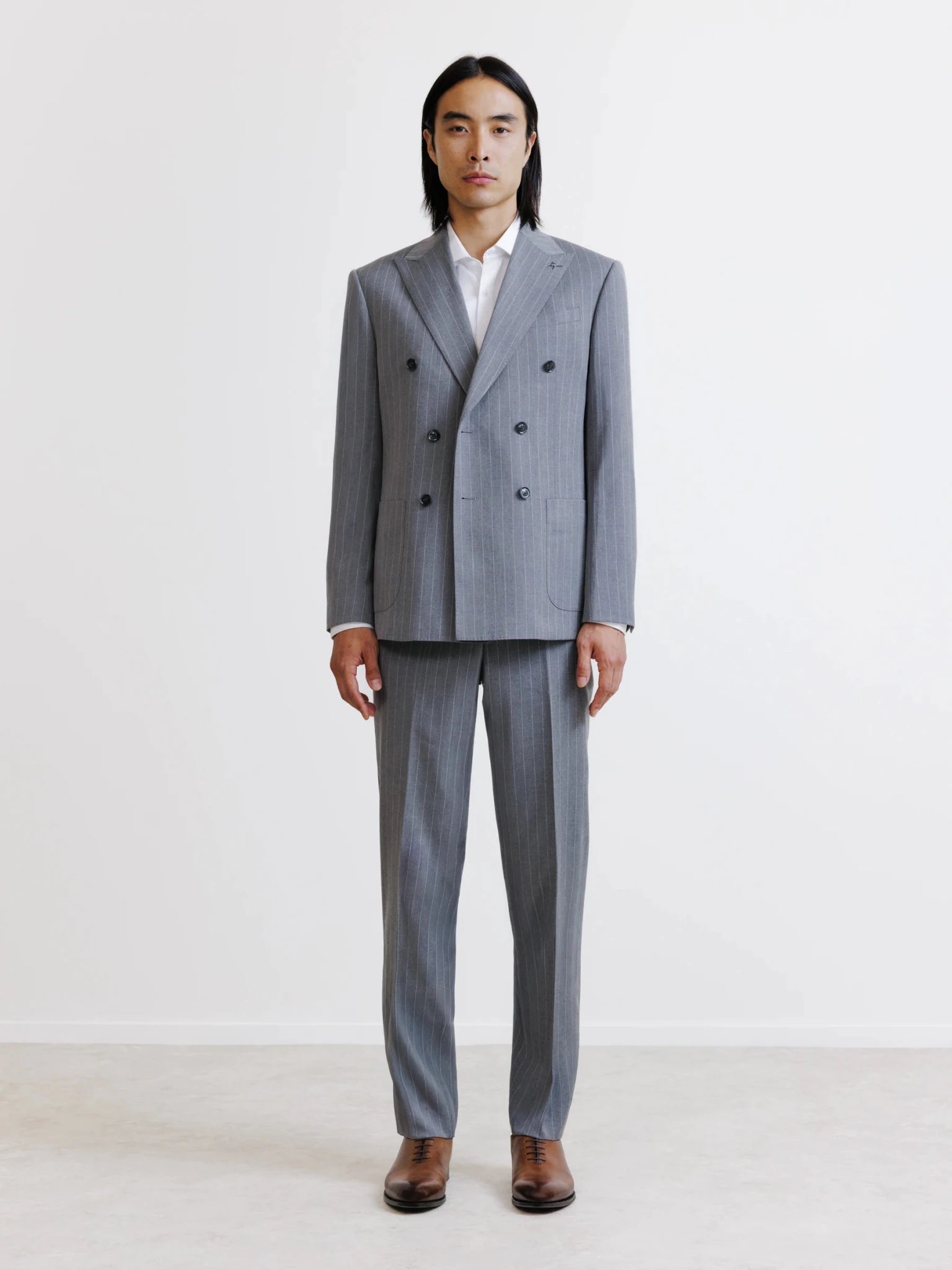 Costume croisé rayé gris - IZAC