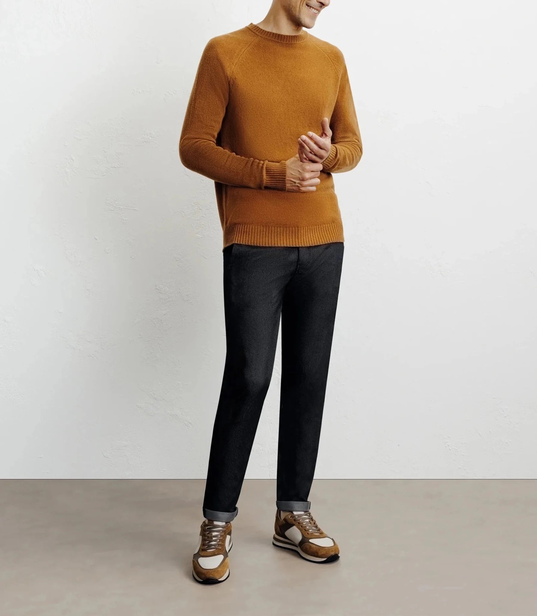 Pull en laine col rond camel foncé - IZAC