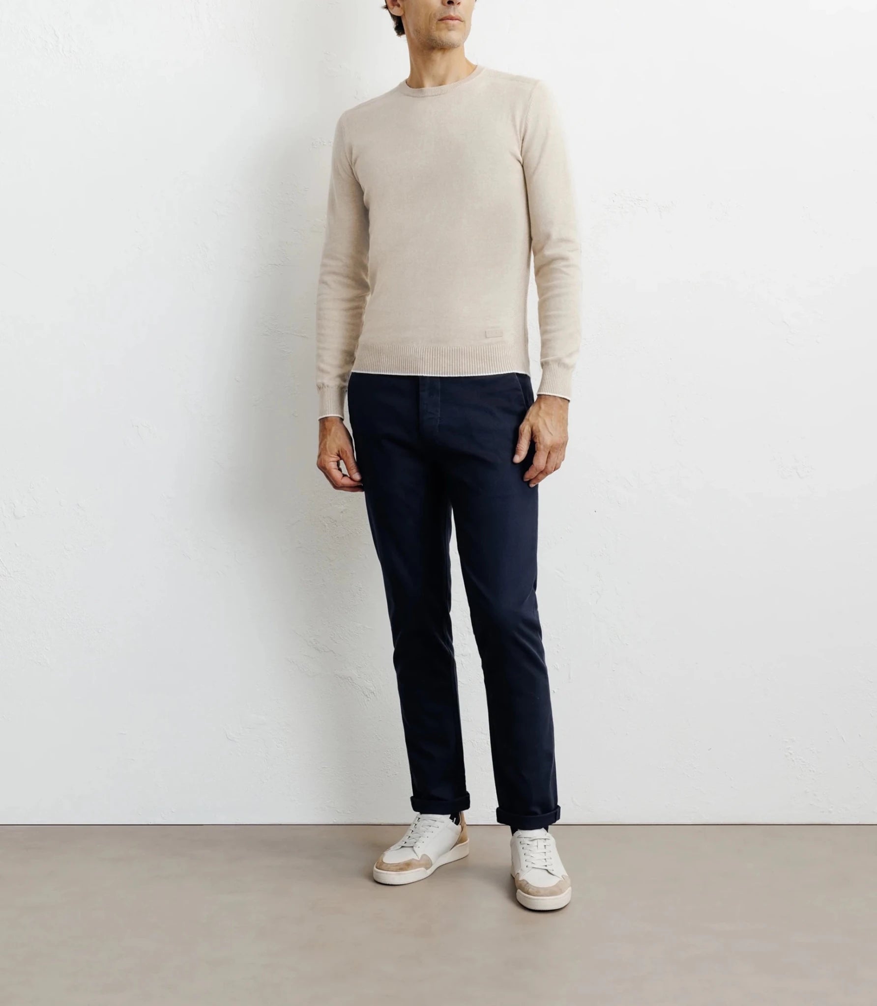 Pull col rond en coton beige - IZAC